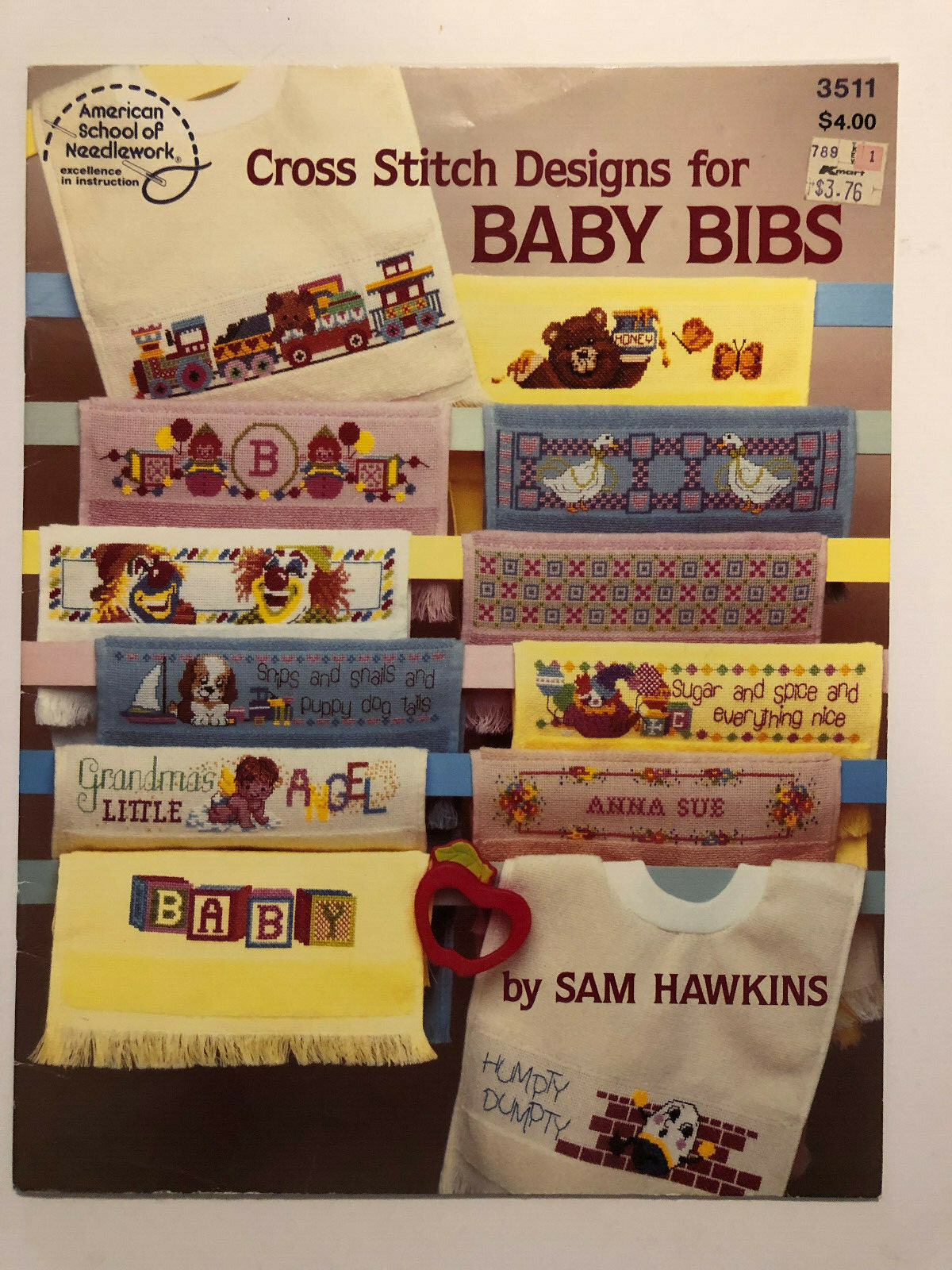 American School of Needlework CROSS STITCH DESIGNS BABY BIBS Vintage Pattern