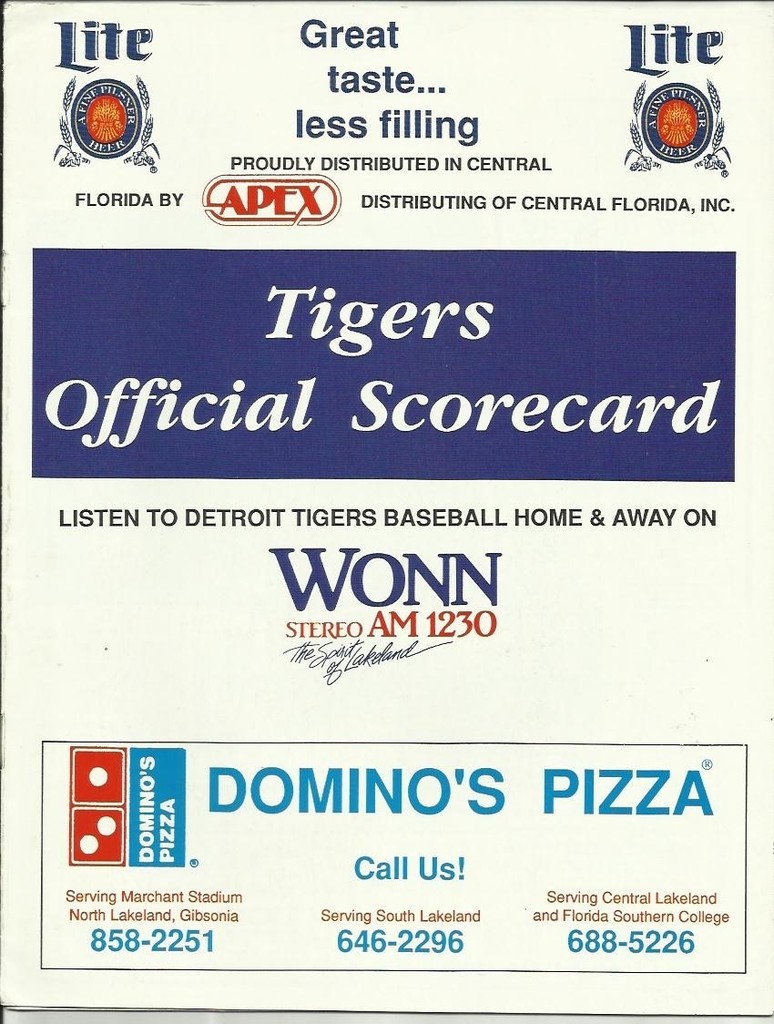 1990 Lakeland Tigers vs West Palm Beach Expos Minor League Scorecard  EX