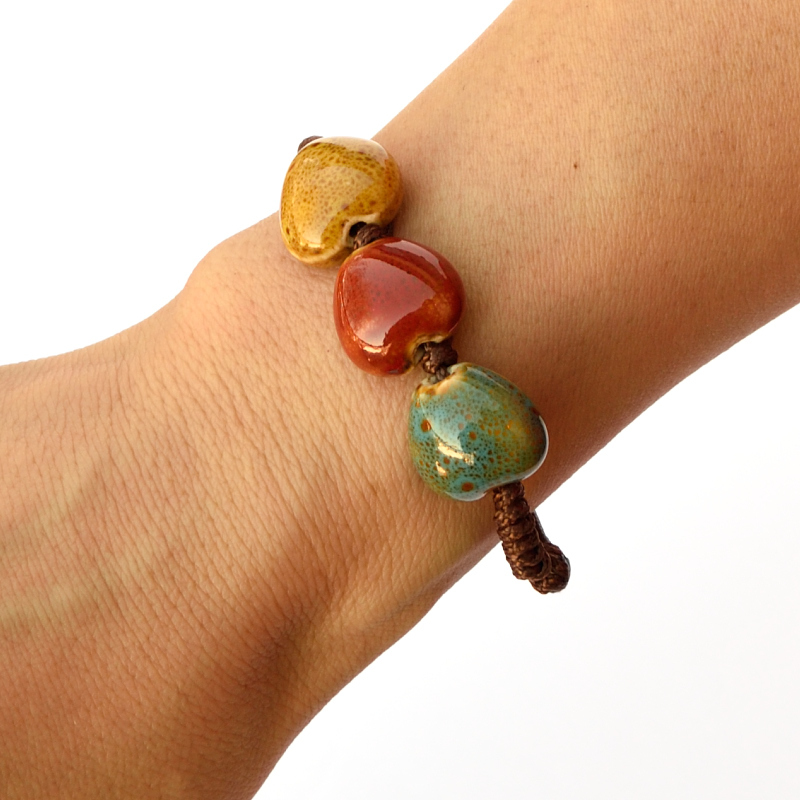 Handmade multi-Color Ethnic Ceramic beads Adjustable Bracelet
