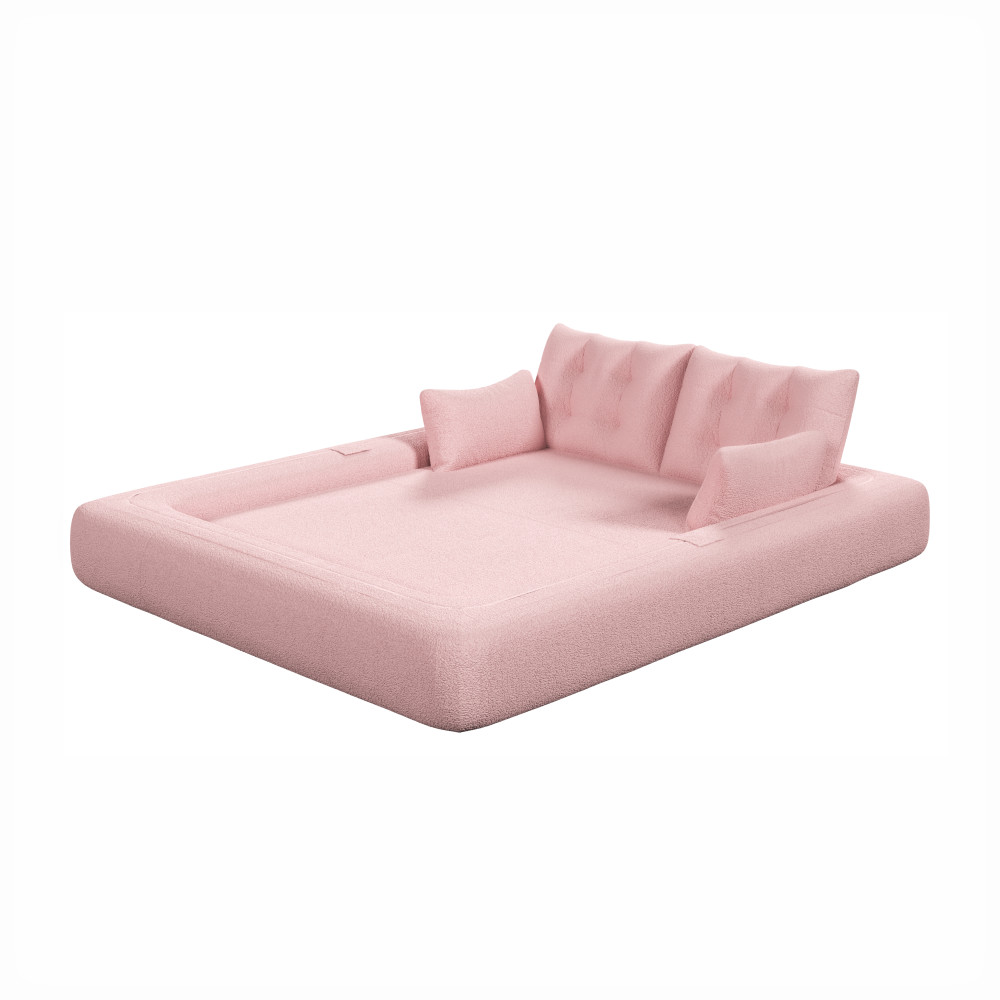Pink 78.7" Foldable Sofa Bed, Teddy Fabric, Living Room Lounge Chair Guest Bed