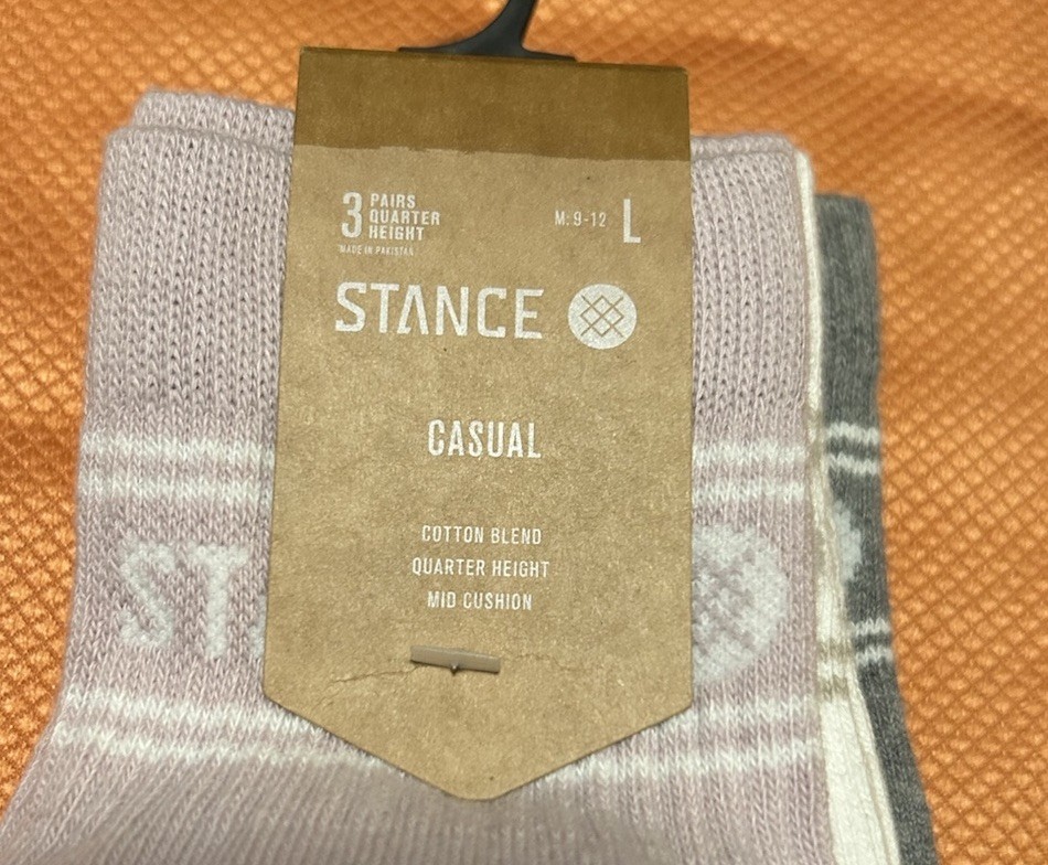 STANCE SOCKS Mens 3 Pack Casual Vital Quarter LARGE Sz 9-12 NWT White Gray
