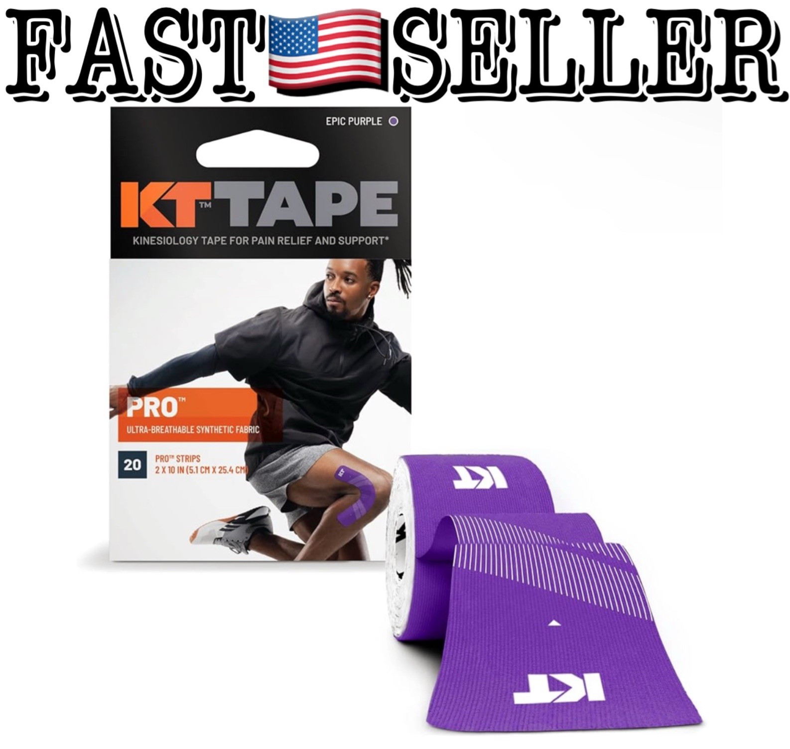 KT Tape, Pro Synthetic Kinesiology Athletic Tape, 2” X 10” (5.1cm X 25.4cm)