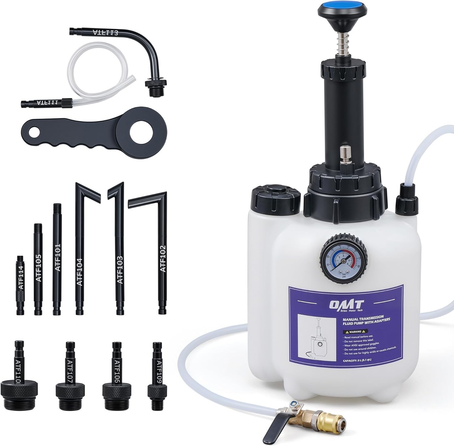 Effortless Transmission Fluid Transfer Pump with Organized Adapter Storage