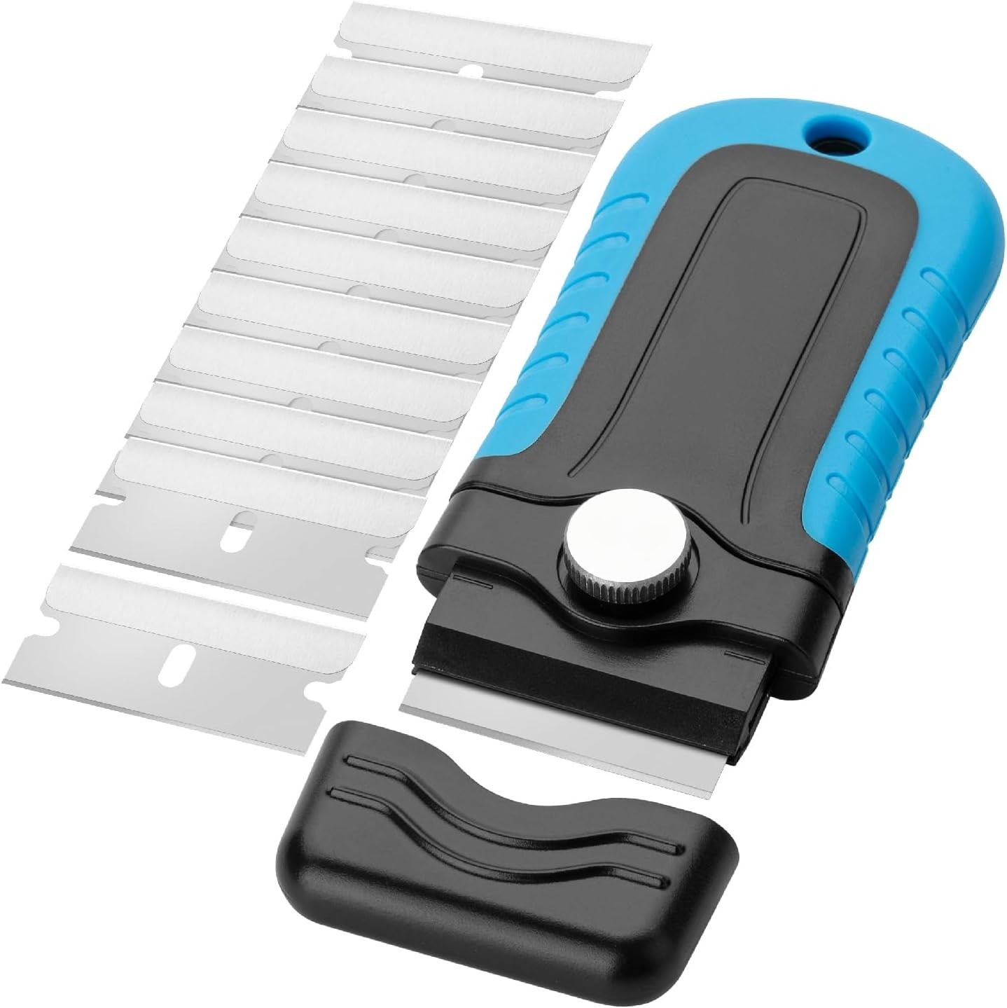 Bates- Razor Blade Scraper, Blue, Locking Razor Scraper Set with 10 Extra Stainl