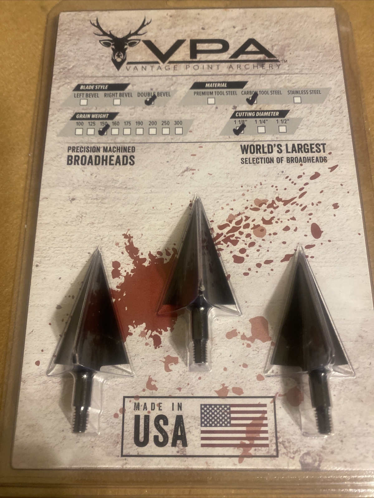 VANTAGE POINT ARCHERY VPA Broadhead 3 Bladed Solid head 125grs 3 pack