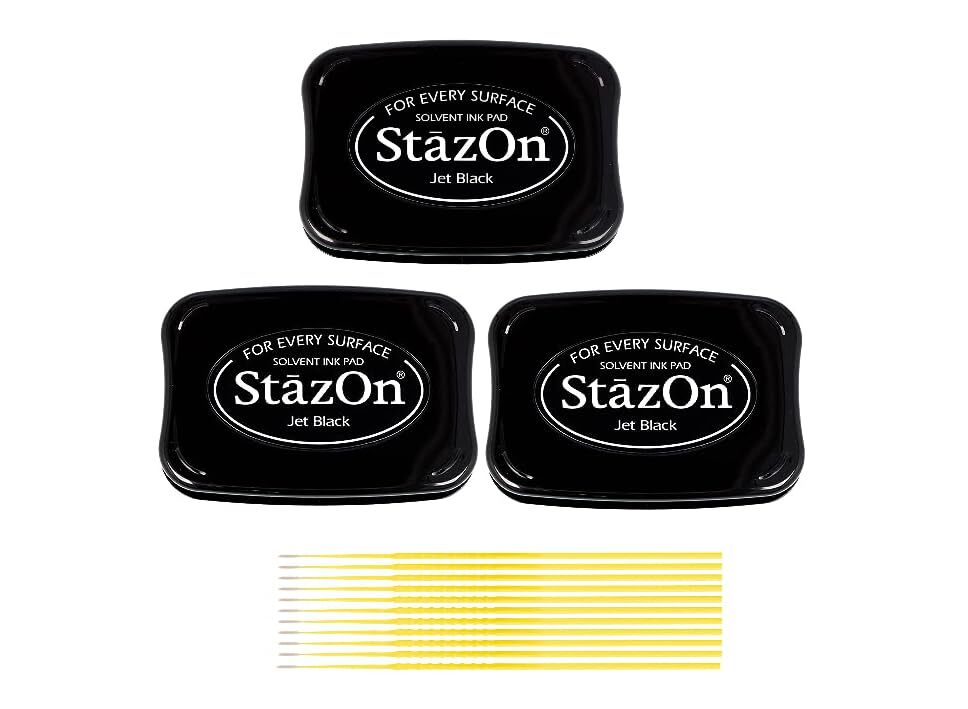 StazOn Jet Black Ink Pad Bundle - 3 Jet Black Solvent Ink Pads with Trebbies