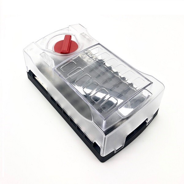 12 Way Standard Blade Fuse Box with Twin Positive Bus Bars & Negative Bus Bar