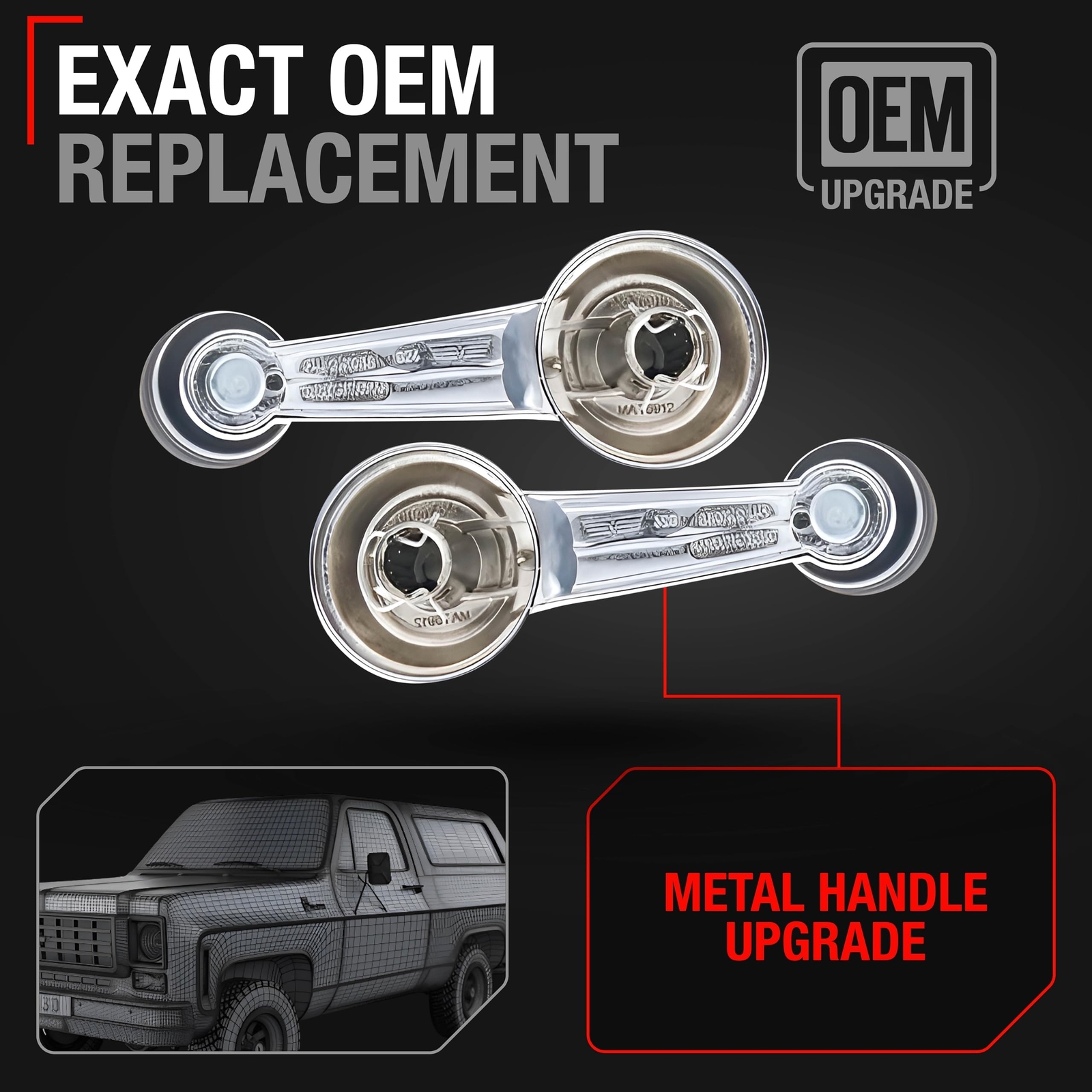 Window Crank Handle Set- Front/Rear Driver & Passenger - Compatible with 1965...