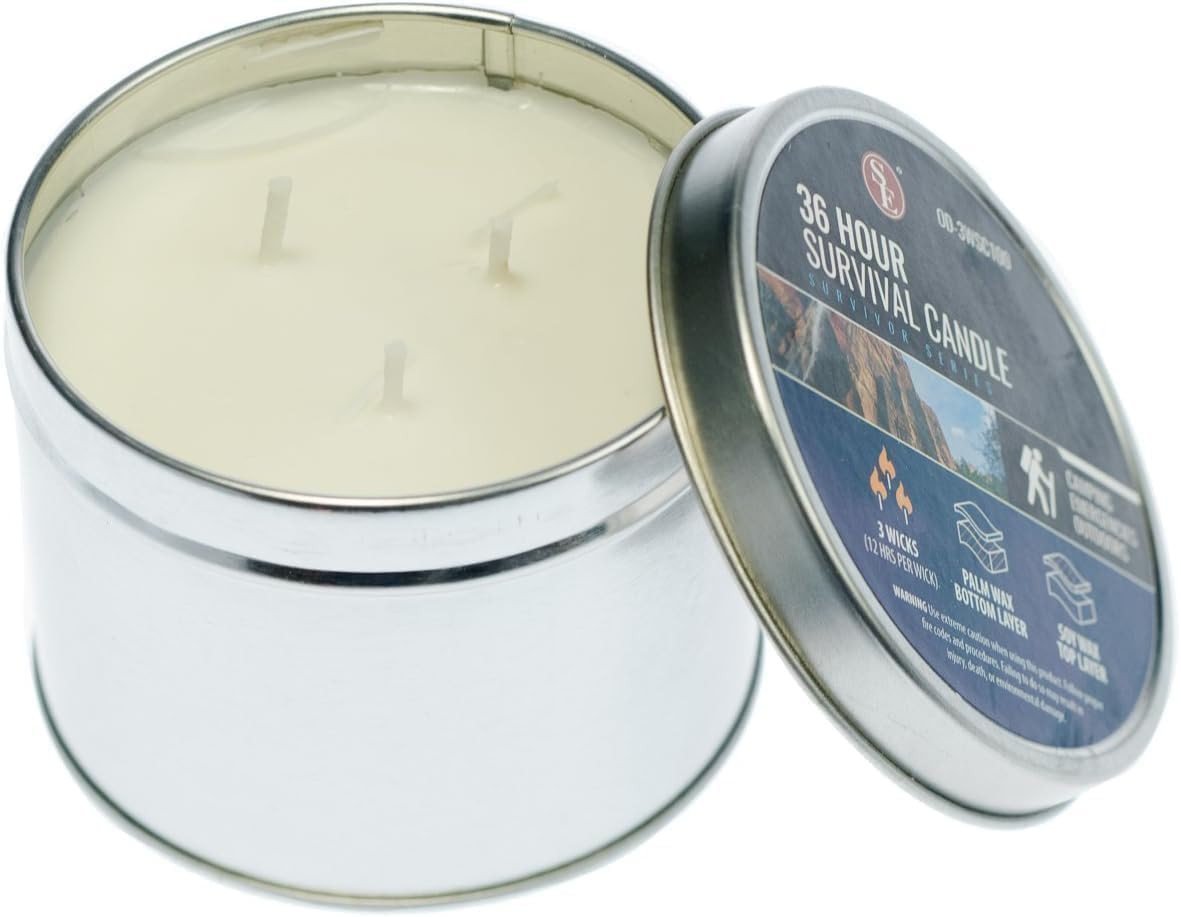 3-Wick Emergency Candle, 36 Hours Long Burning, Top Layer Soy Wax, Great Light S