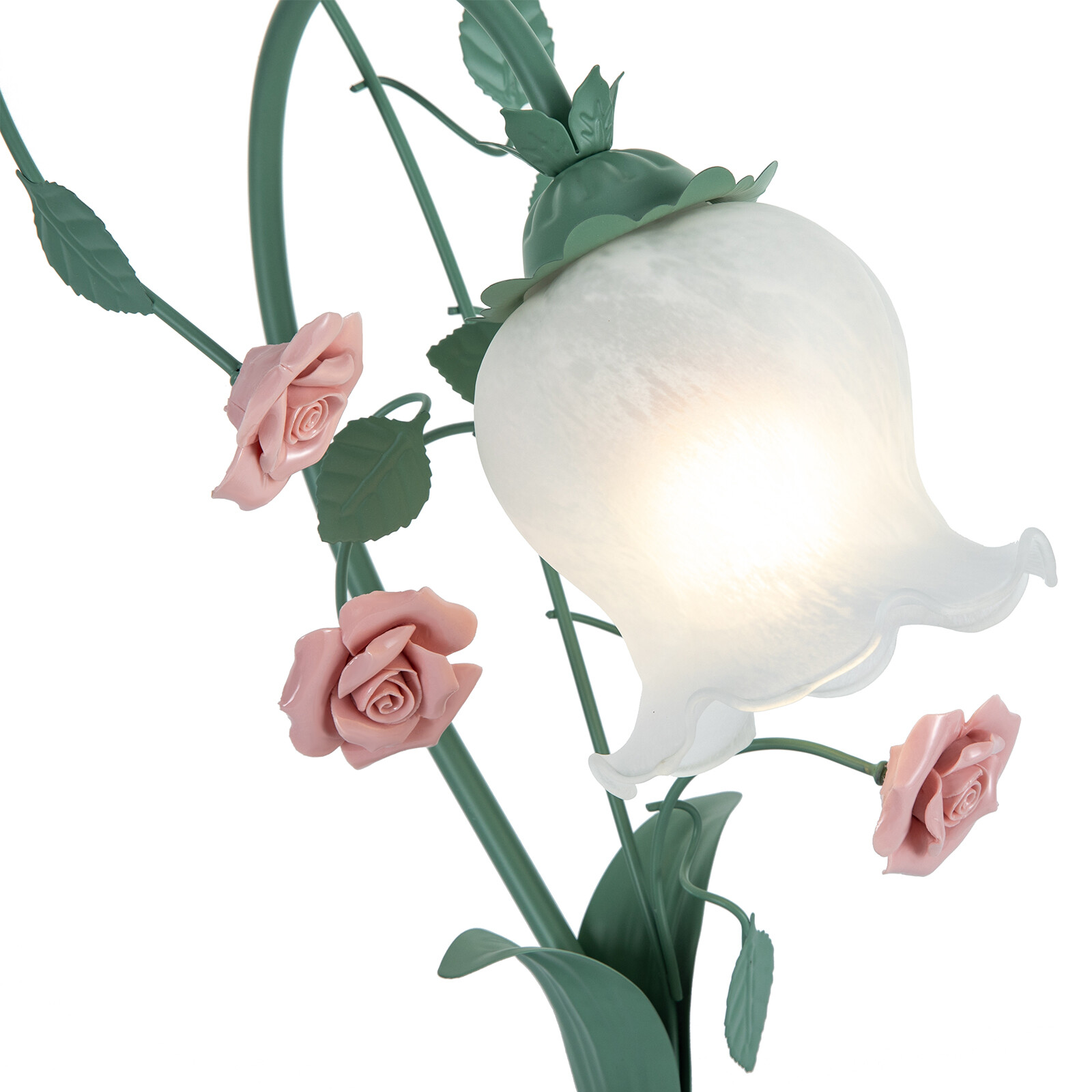 Flower Glass Table Lamp Desk Night Light Home Decor w/5.12" Wide Glass Lampshade