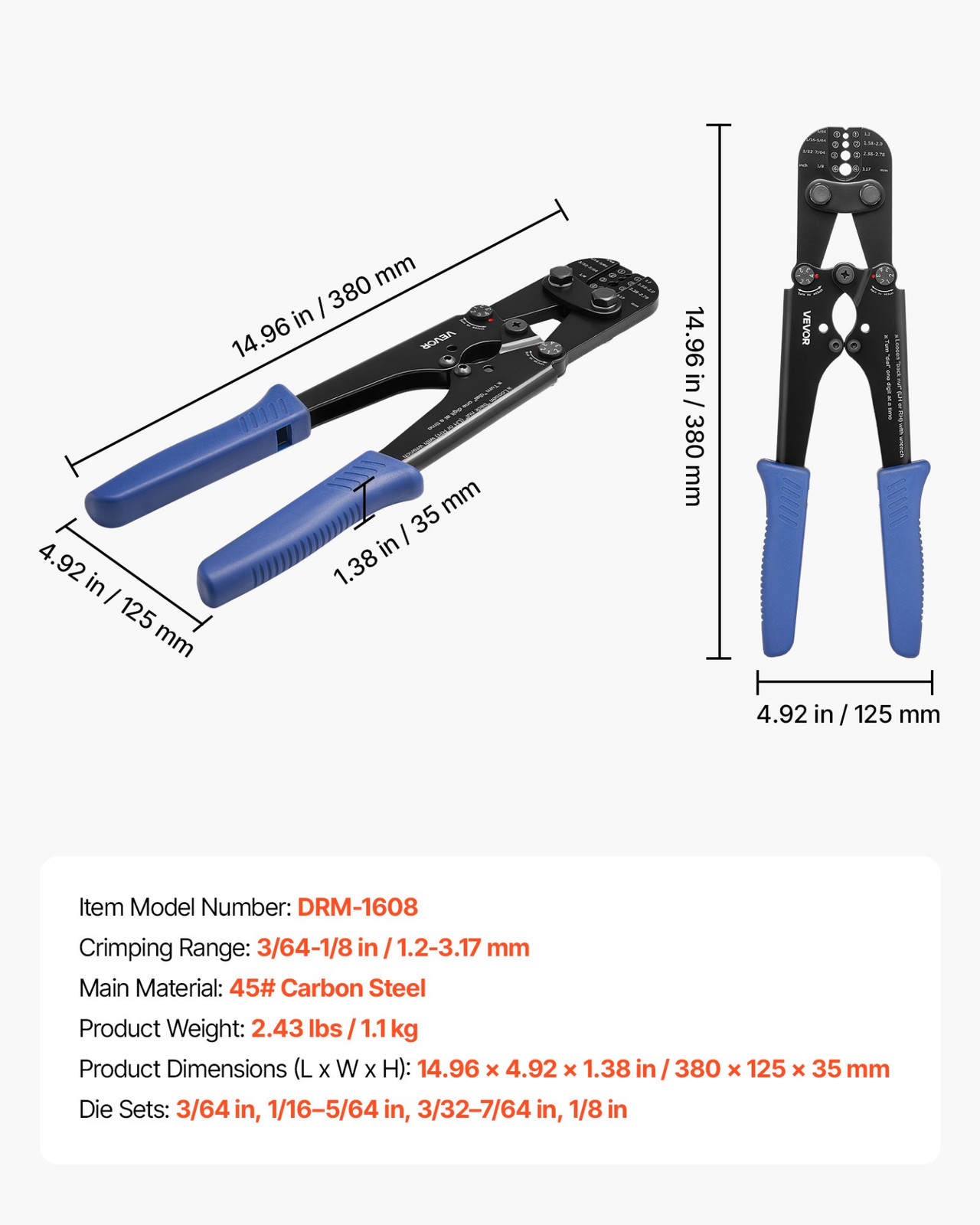 Wire Rope Crimping Tool 3/64-1/8" Crimper Pliers Adjustable Force