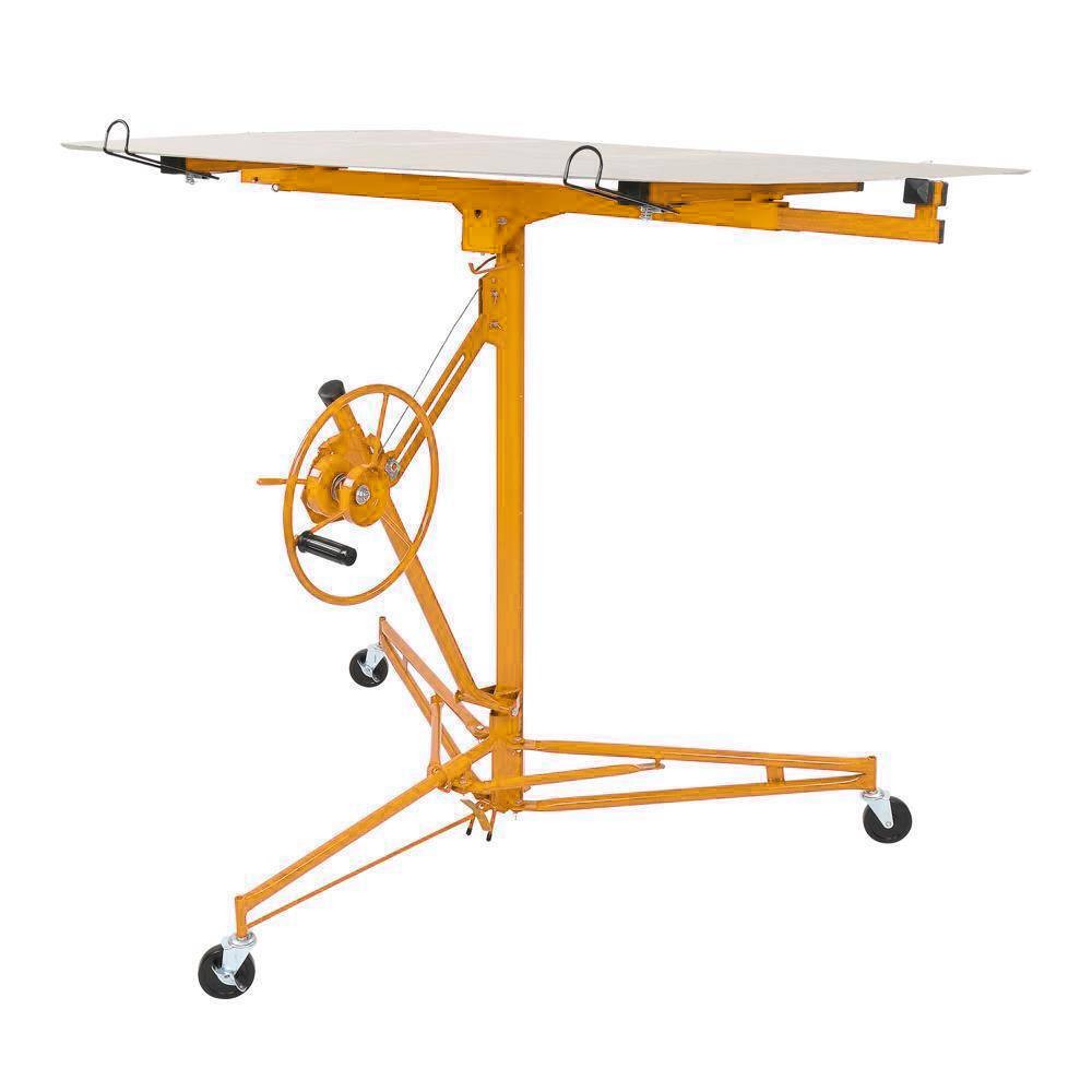11 FT Drywall Rolling Lifter Panel Hoist Jack Lifter with Lockable Wheels Yellow