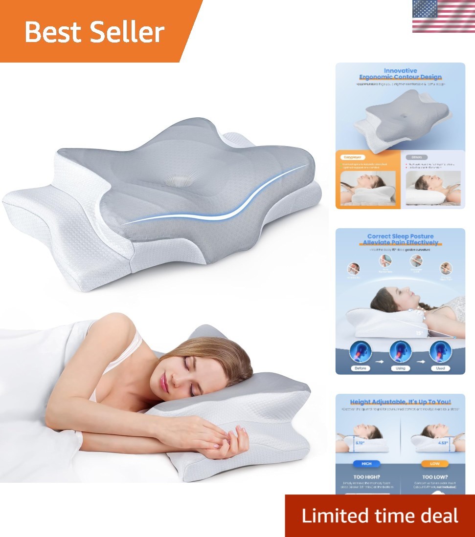 Orthopedic Neck Support Pillow with Breathable Cooling Fabric - Machine Washable