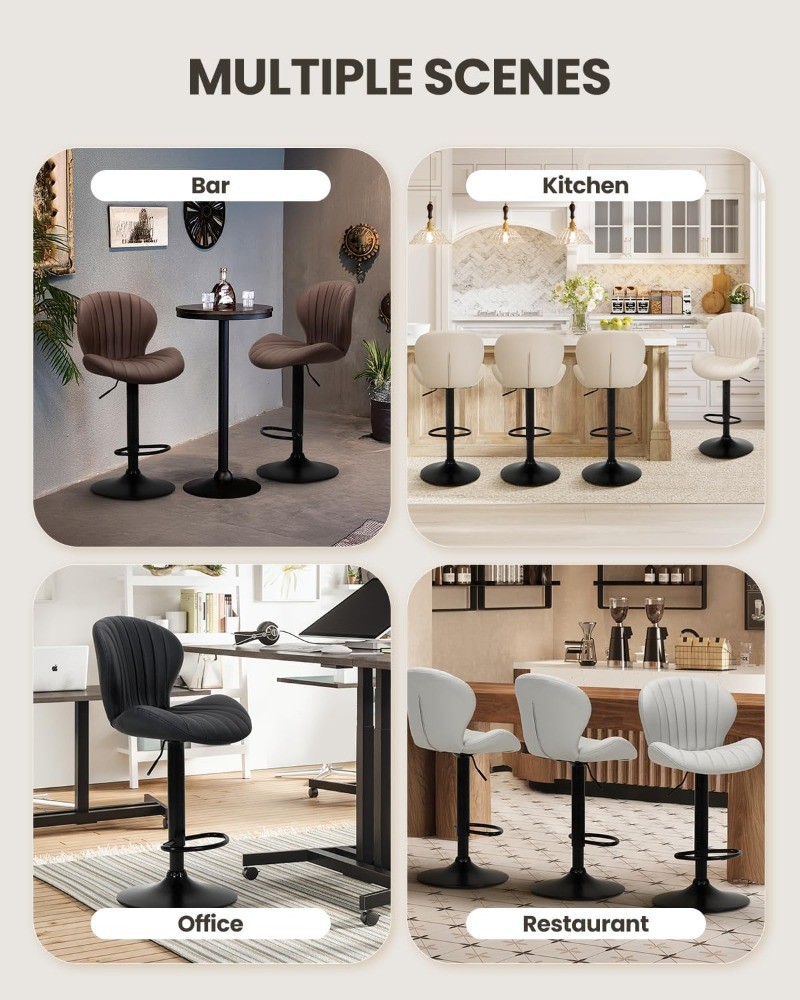 3 Set Adjustable Swivel Faux Leather Counter Height Barstools 24-32inch for Bar
