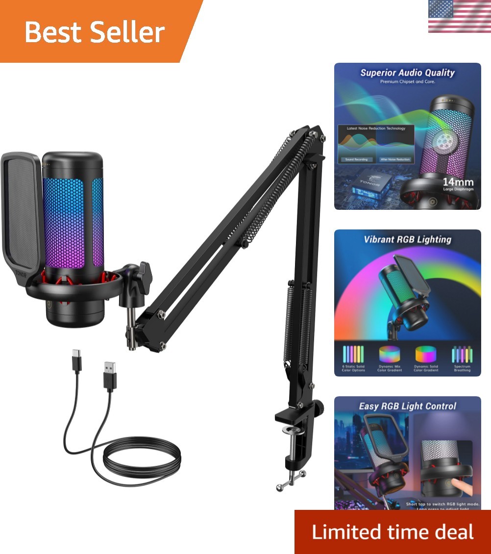Gaming Microphone Set with Boom Arm, Vocal Condenser Microphone for PC with S...