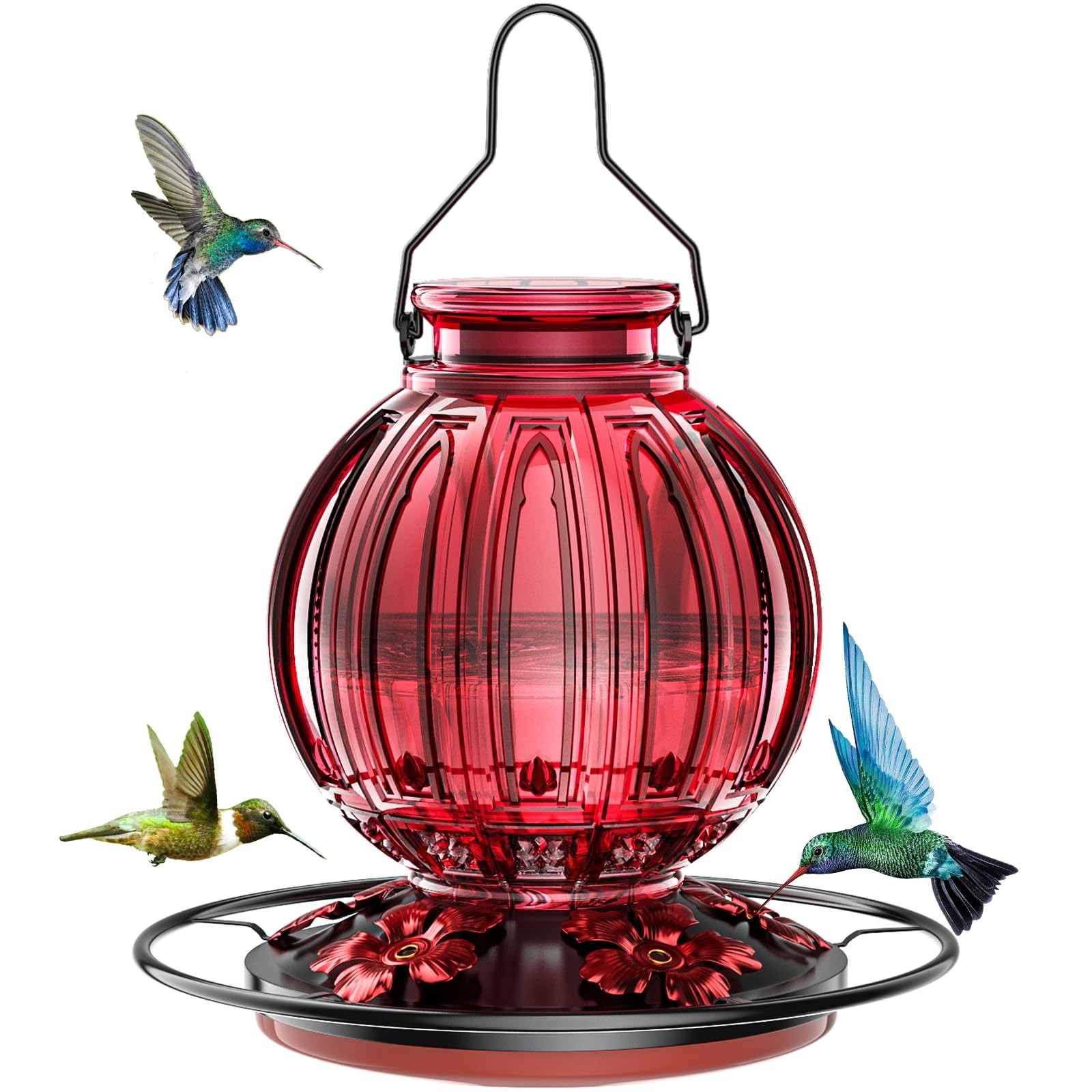 Glass Hummingbird Feeder for Outdoors Hanging, 26Oz Bird Nectar 1 Pack, Red