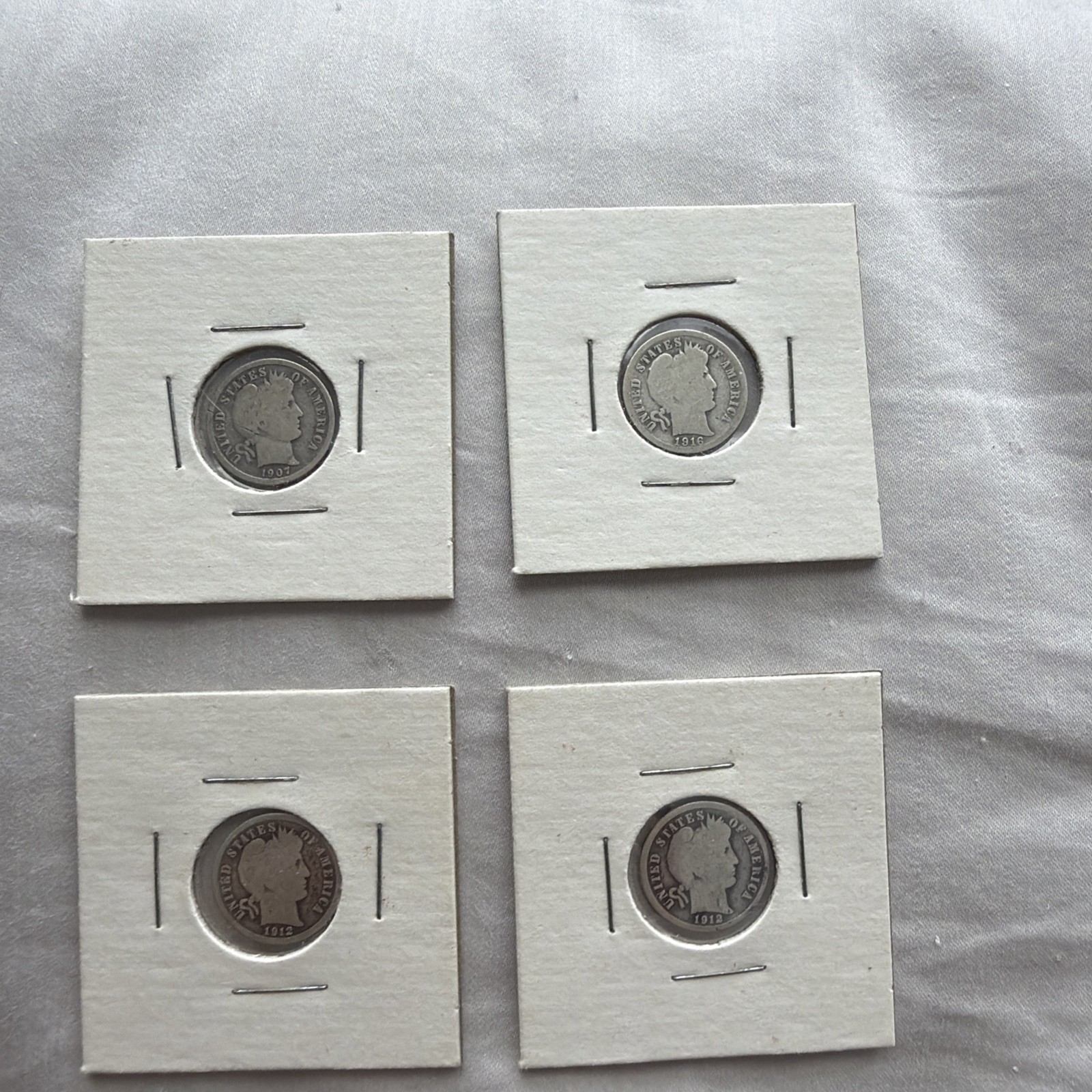 Lot of 4 Barber Silver Dimes 1907. 1912 (2X), 1916