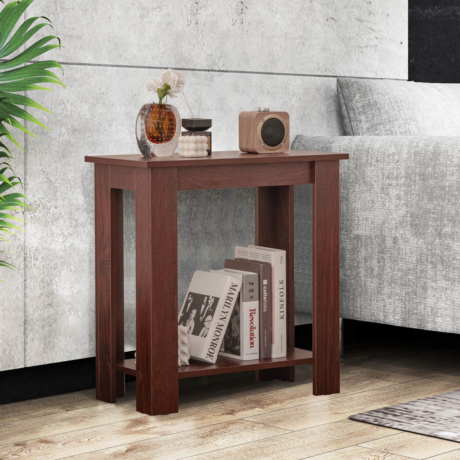 2 PCS End Table Sofa Bedside Table Compact Nightstand w/ Storage Shelf Espresso