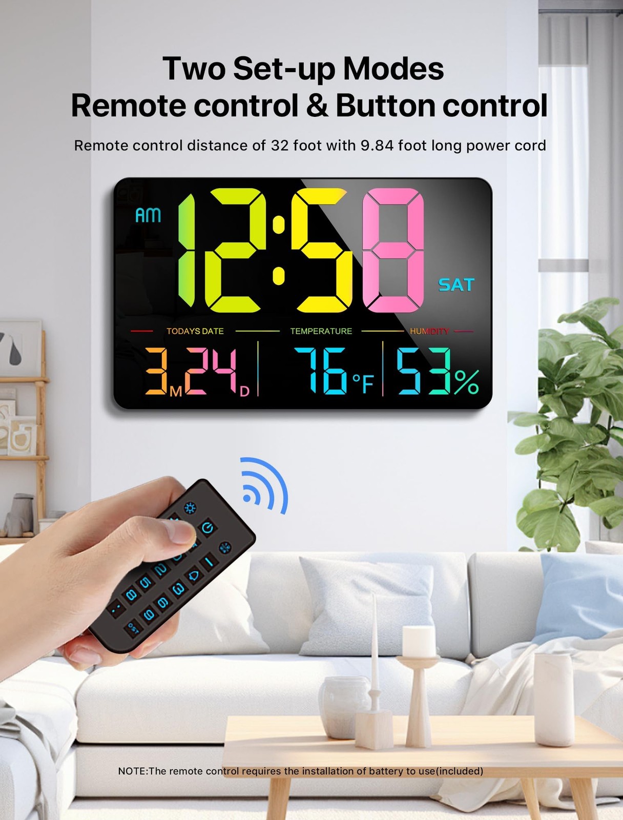 MASHI Digital Clock, 13" Large Display Digital Wall Clock, Adjustable Brightn...