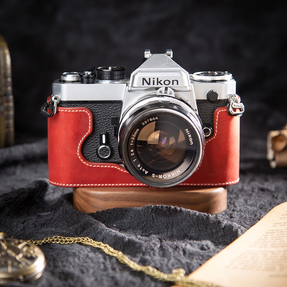Handmade Genuine Real Leather Half Camera Case Bag Cover For Nikon FM FE