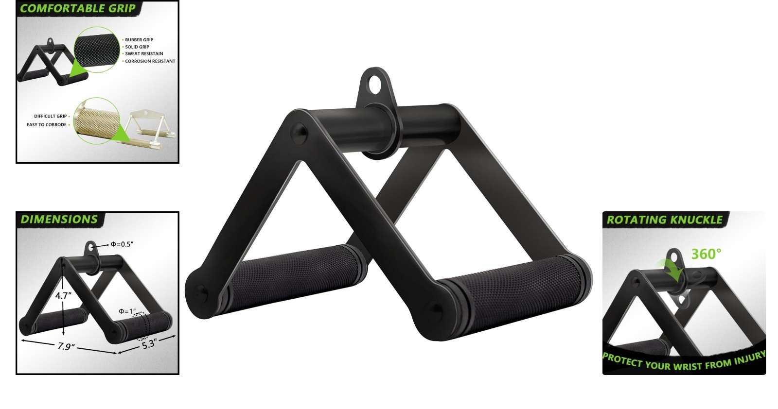 Lightweight Double D Row Handle - 360° Swivel Cable Attachment for Home Workout