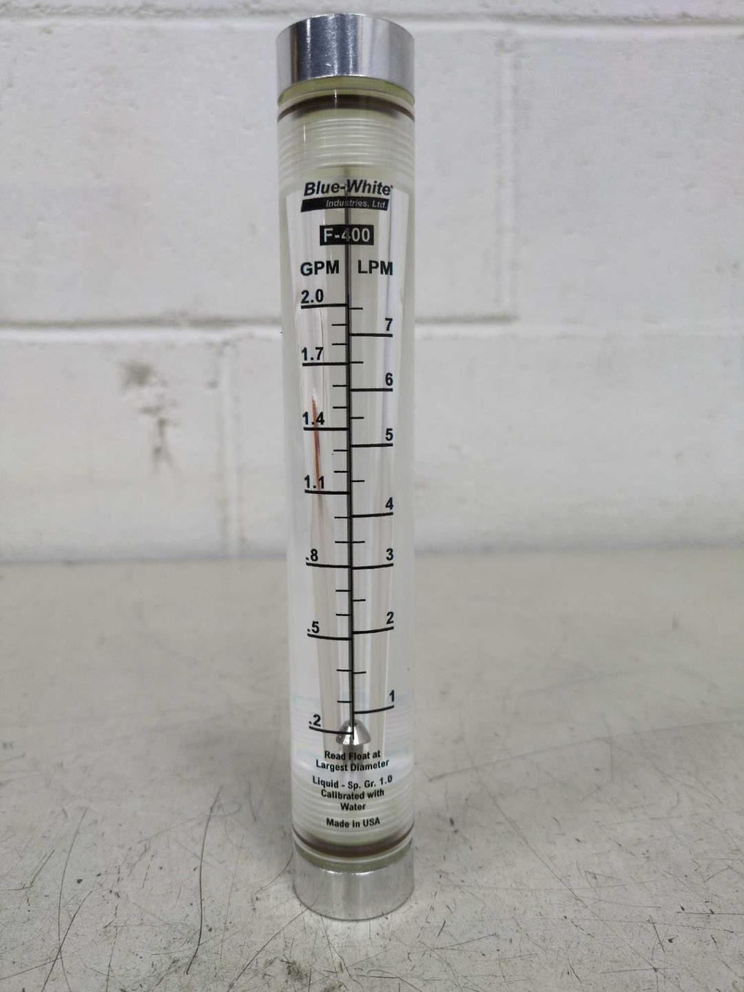 NOS Blue-White F-400N Inline Rotameter 2.2 GPM Acryrlic 0.50" F/NPT F-40376LN-8