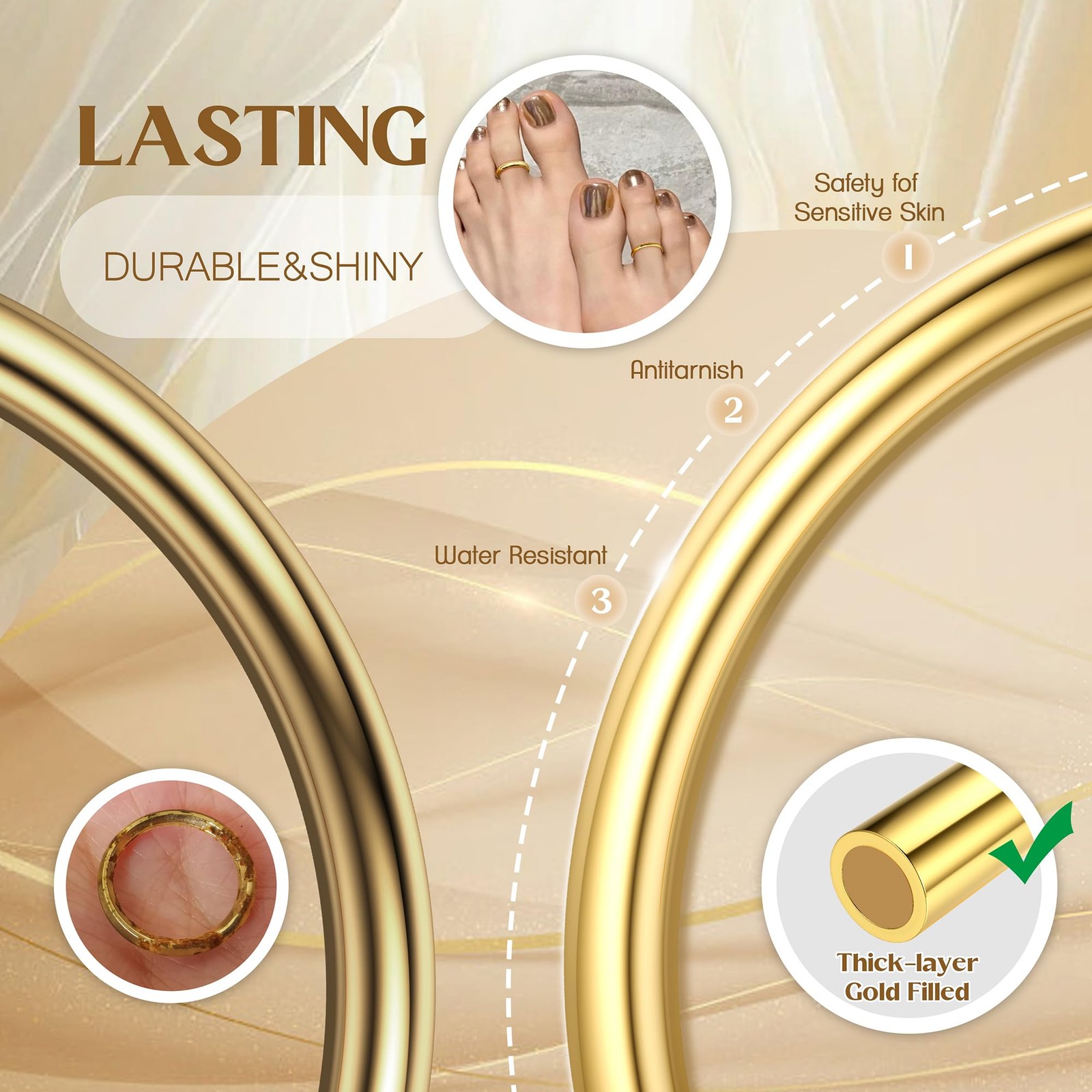 14K Gold Plated Toe Rings Adjustable Toe Ring for Women Thin Toe Rings Open B...
