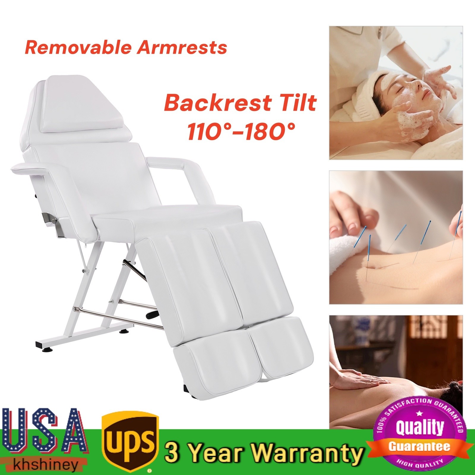 PVC Sponge 150kg Capacity Salon Chair 110°-180° Backrest Tilt Beauty Spa Chair