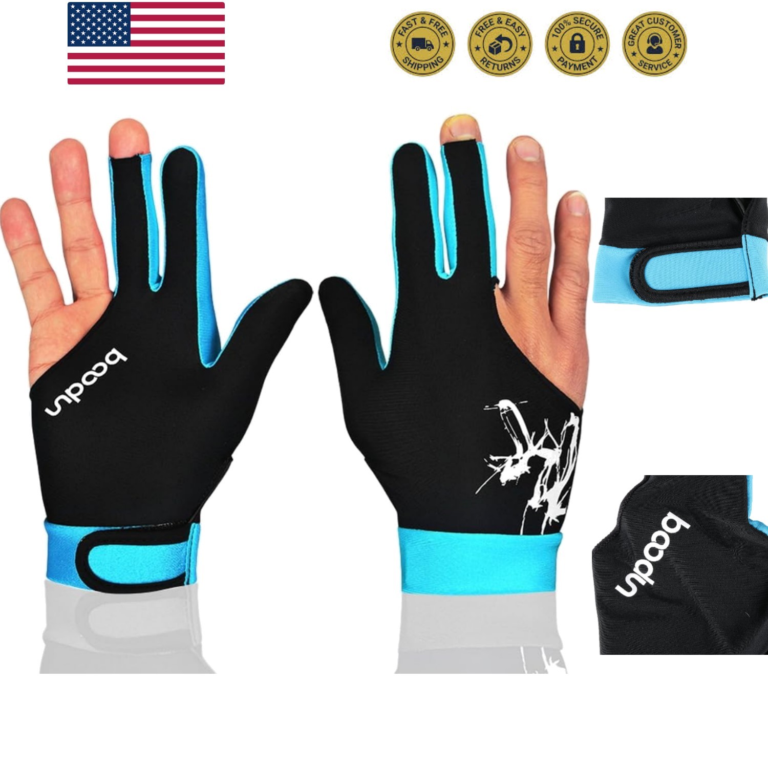 M050912 Man Woman Elastic 3 Fingers Show Gloves for Billiard Shooters Carom P...
