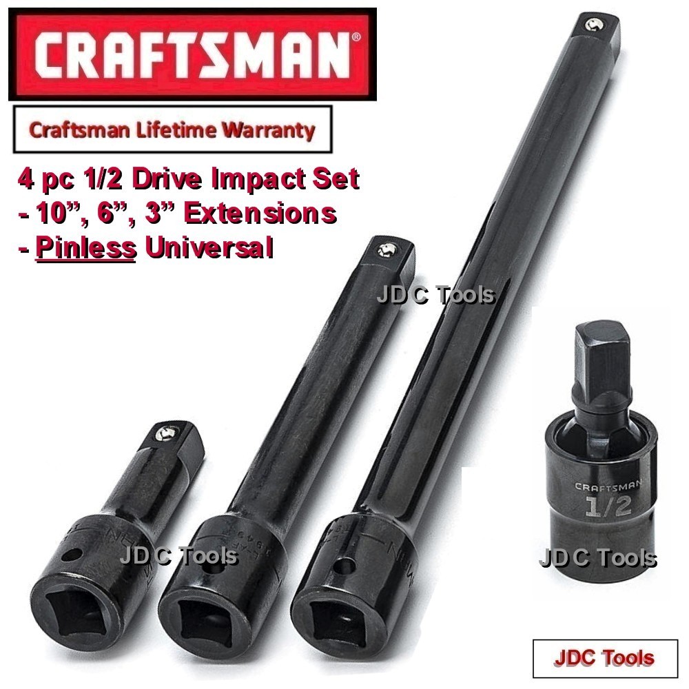 Craftsman 4 pc 1/2" Drive Impact Pinless Universal w 3, 6, 10 inch Extensions