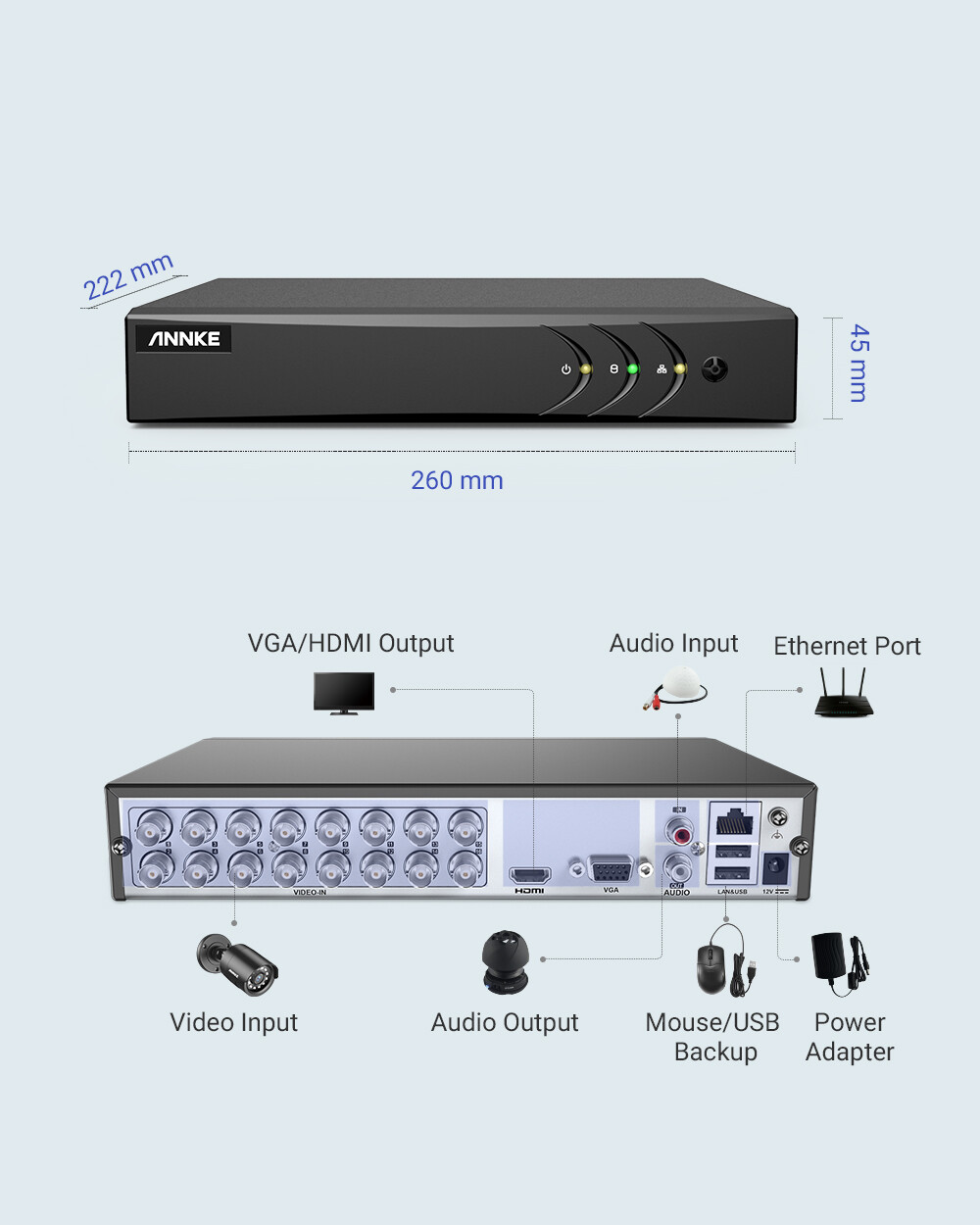 ANNKE 8CH 16CH 2MP 5MP Lite 4K 8MP DVR Recorder for CCTV Security Camera System