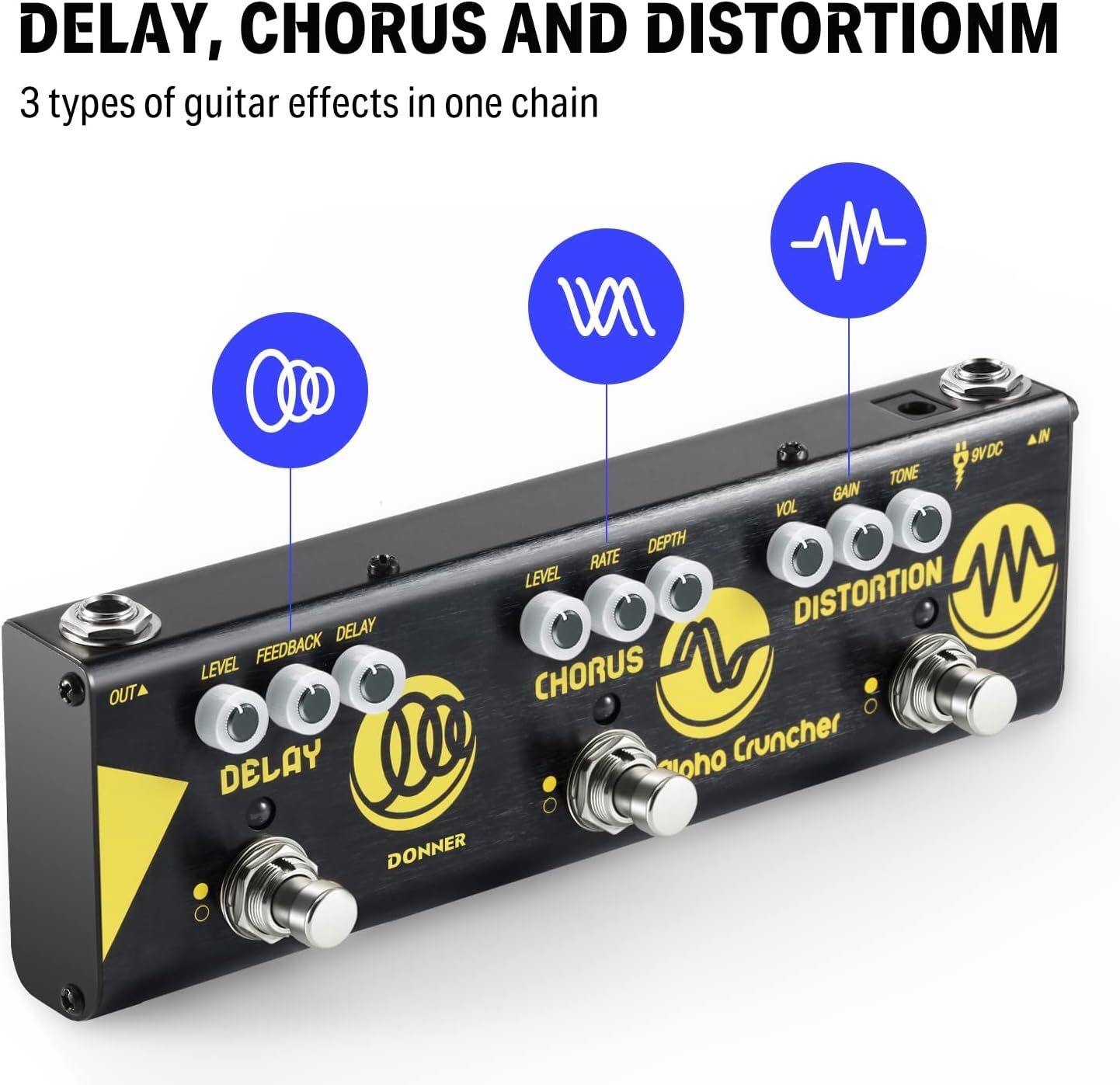Donner Alpha Cruncher Multi Effects Pedal With Delay Chorus Distortion Effects