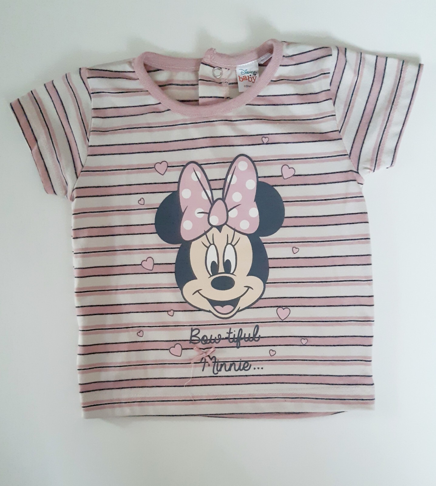 Disney Minnie  Pink White Striped Girls Short Sleeve T-shirt Top  18/24mths NEW