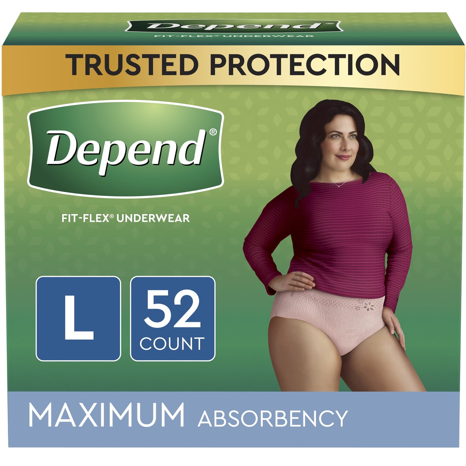 Depend Fit-Flex Women’s Maximum Incontinence Underwear -L -Pink - 52 Count