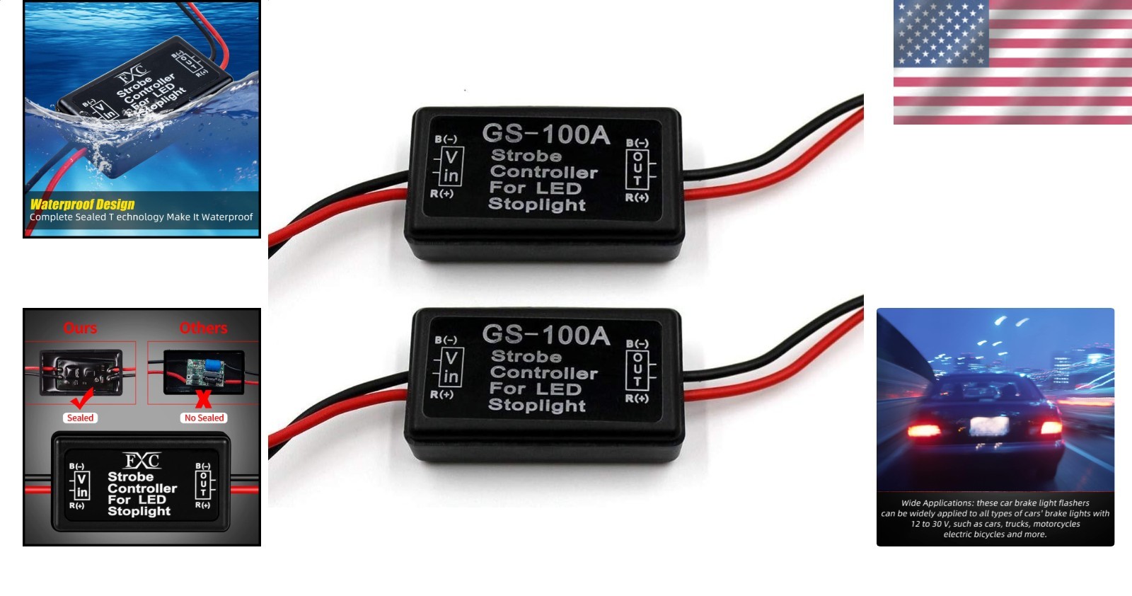 2x 12-30V Strobe Flasher Module 24W LED Brake Tail Light Waterproof Universal