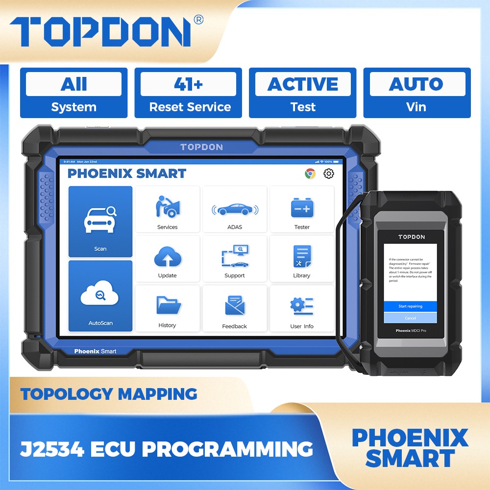 2026 TOPDON Phoenix Smart J2534 CAN-FD DoIP Cloud Programming OBD2 Scanner