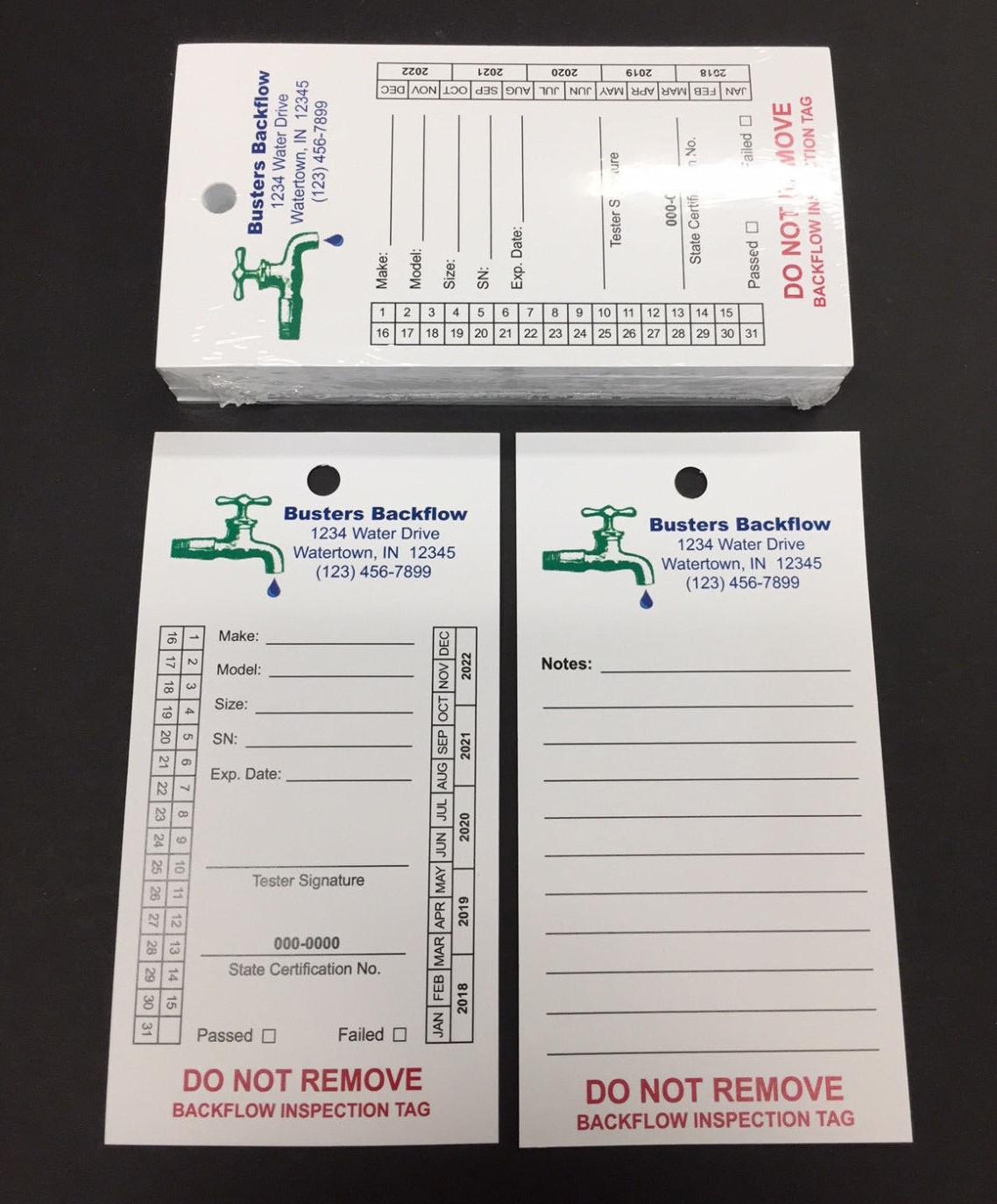 Backflow Inspection Tags - Custom Print - Waterproof - UV Resistant (Pkg of 100)