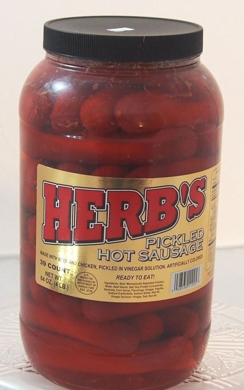 RED HOT Pickled Sausage (1 Gal. Jar) 39 Count Beef & Chicken No Pork ( Fr