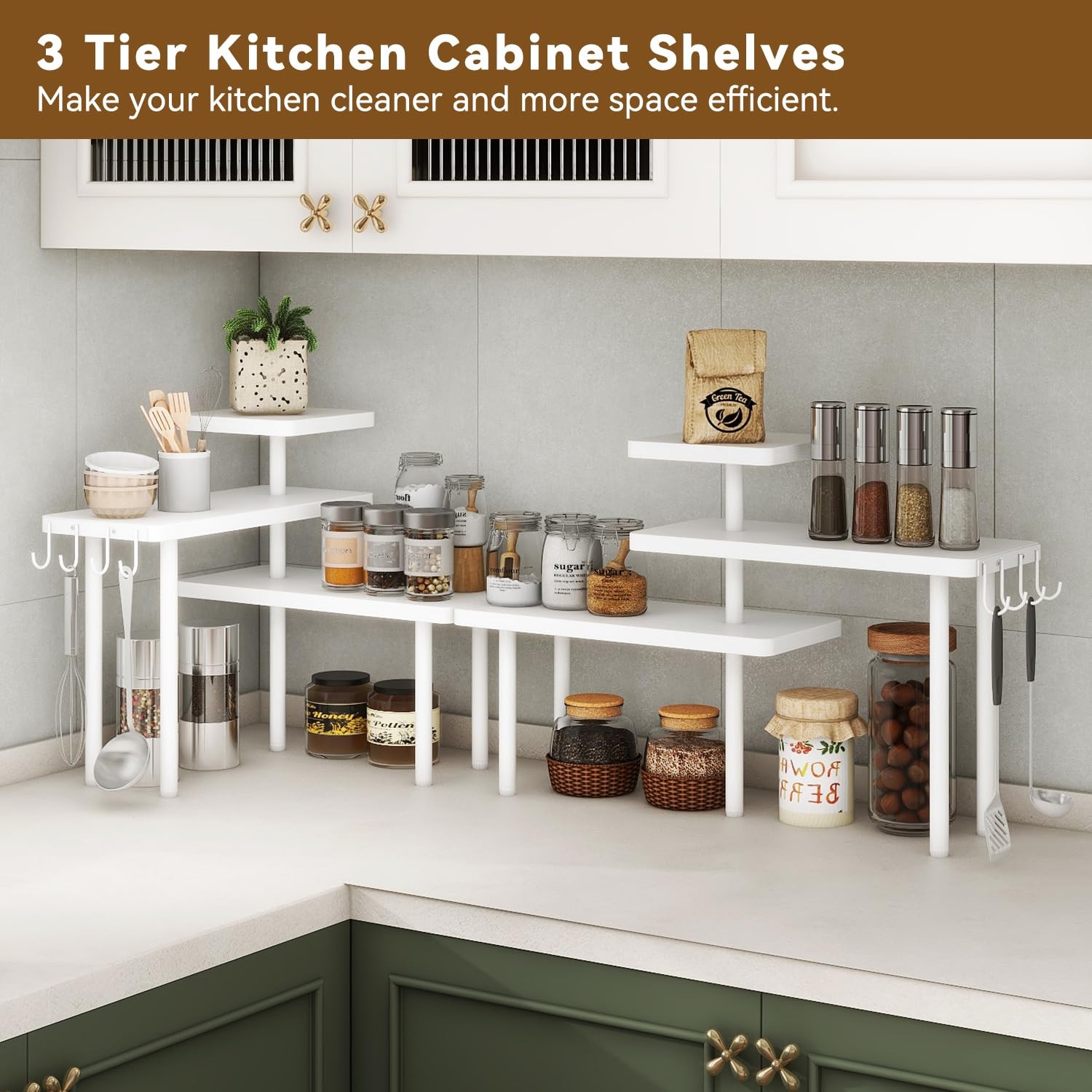 IBUYKE 3-Tier Spice Rack Kitchen,Rotating 1 pack (Improved), White