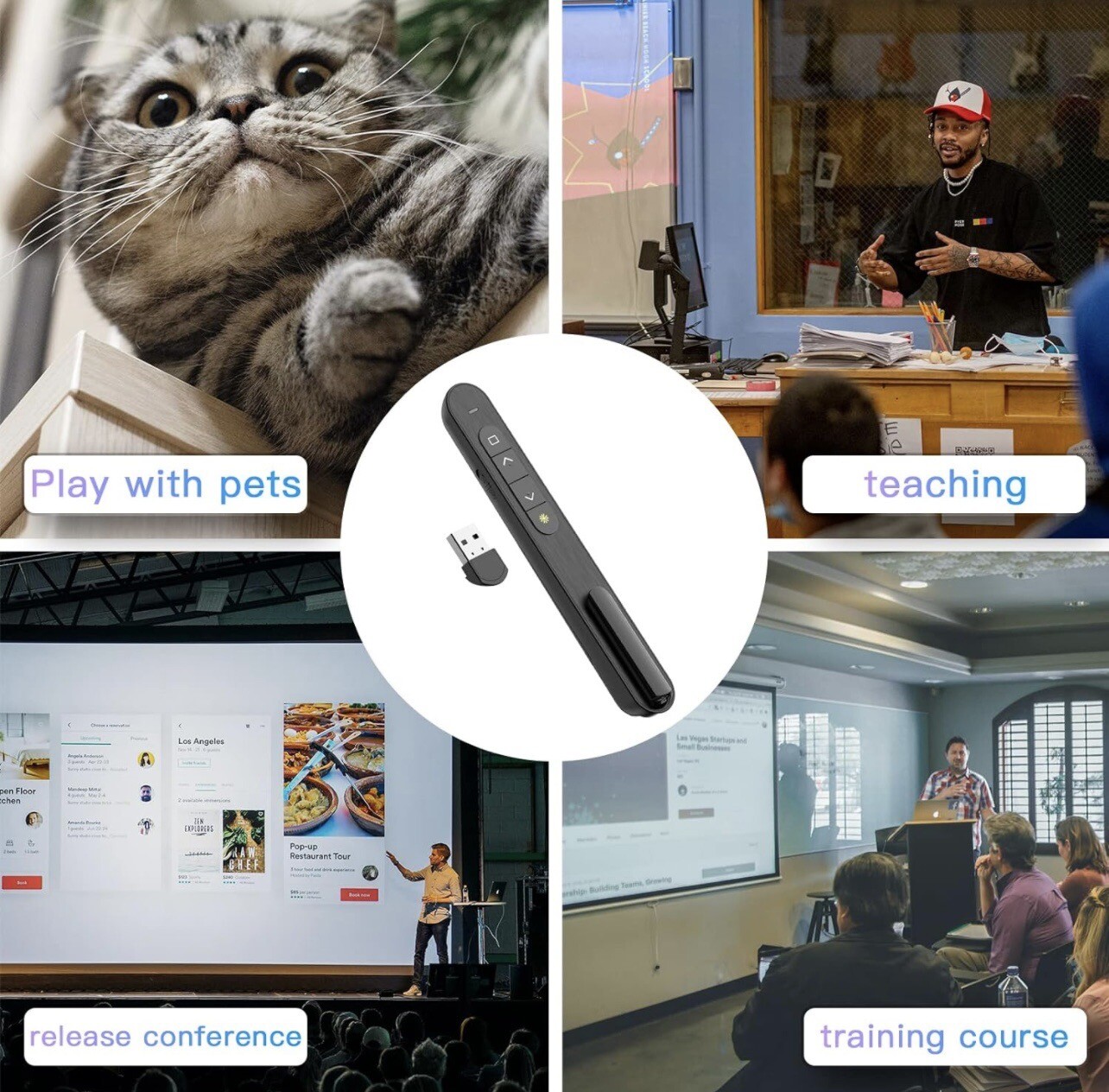 presentación clicker, presentador inalámbrico control de volumen