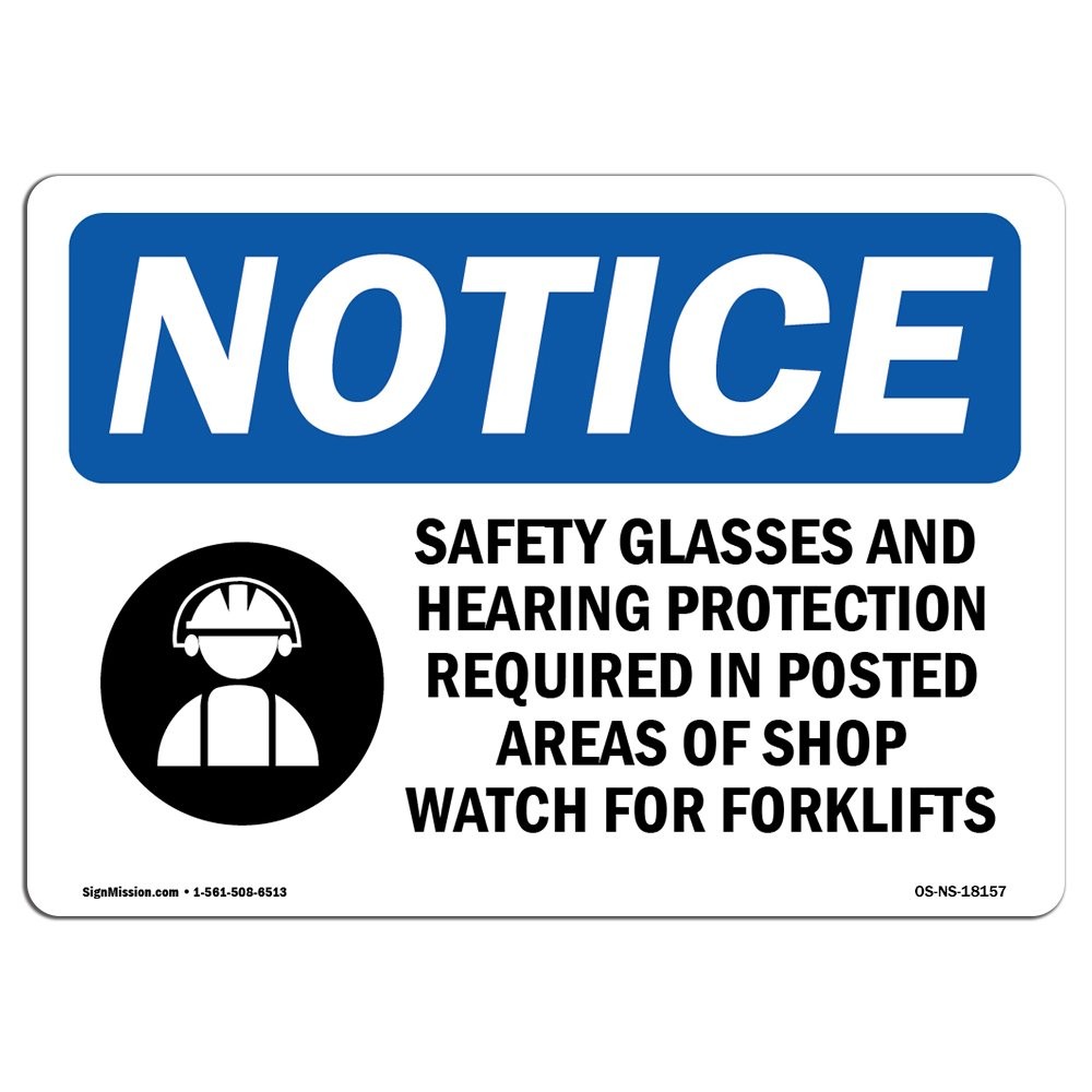 OSHA Notice Sign  Safety Glasses and Hearing Protection Sign with Symbol | Vi...
