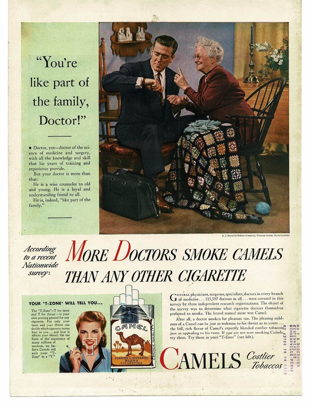 1946 Camel Cigarettes More Doctors Smoke Camels House Call Vintage Print Ad