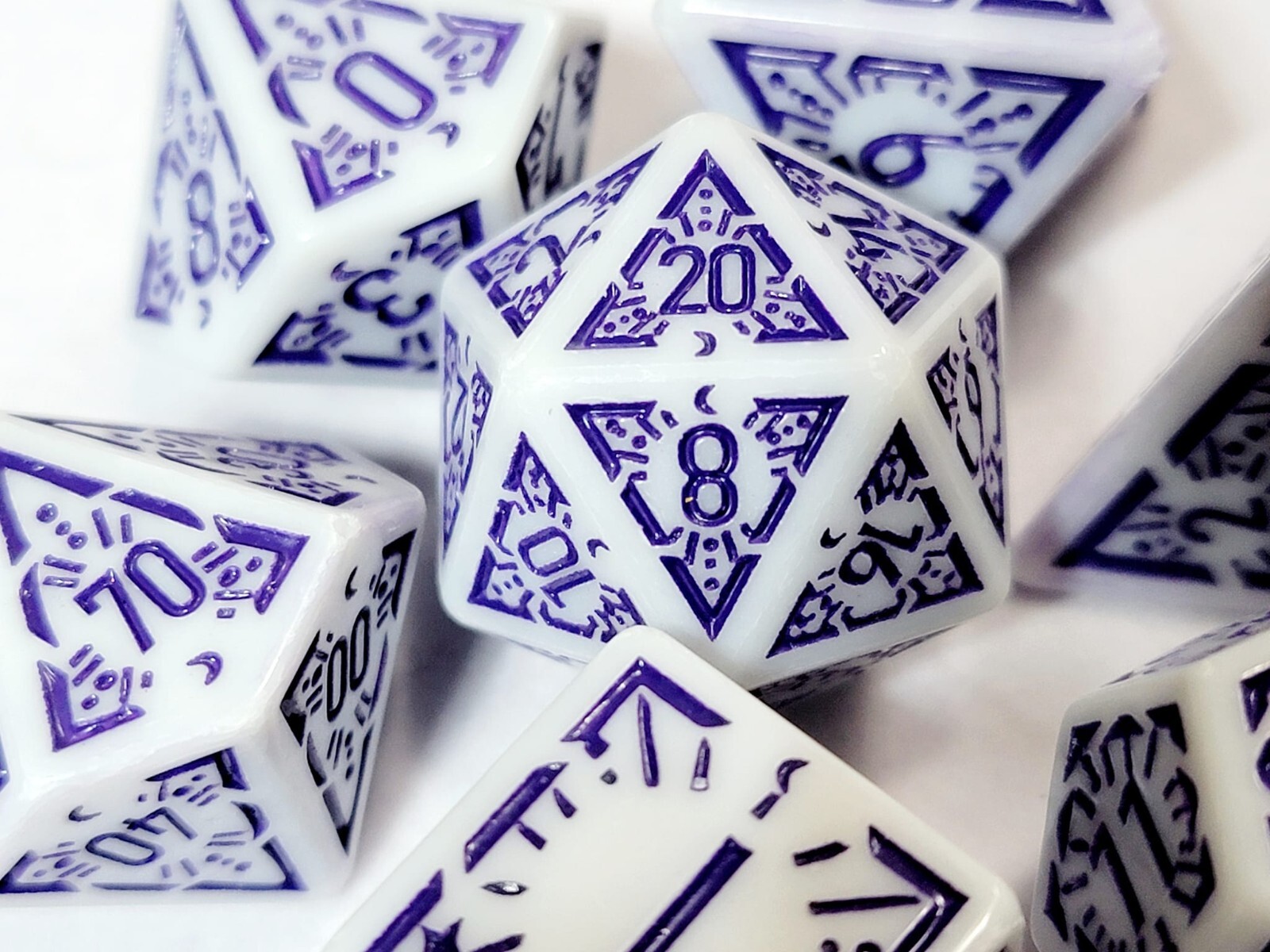 White w/Purple Starburst XL Dnd Dice Set | Dungeons & Dragons | Colossal Dice B