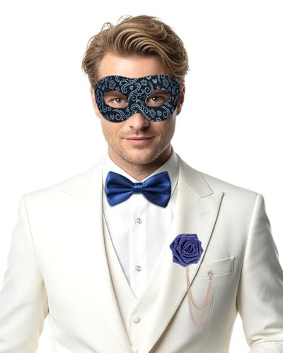 3 Pcs Masquerade Mask for Men, Vintage Opera Venetian Mask Set with Rose Blue