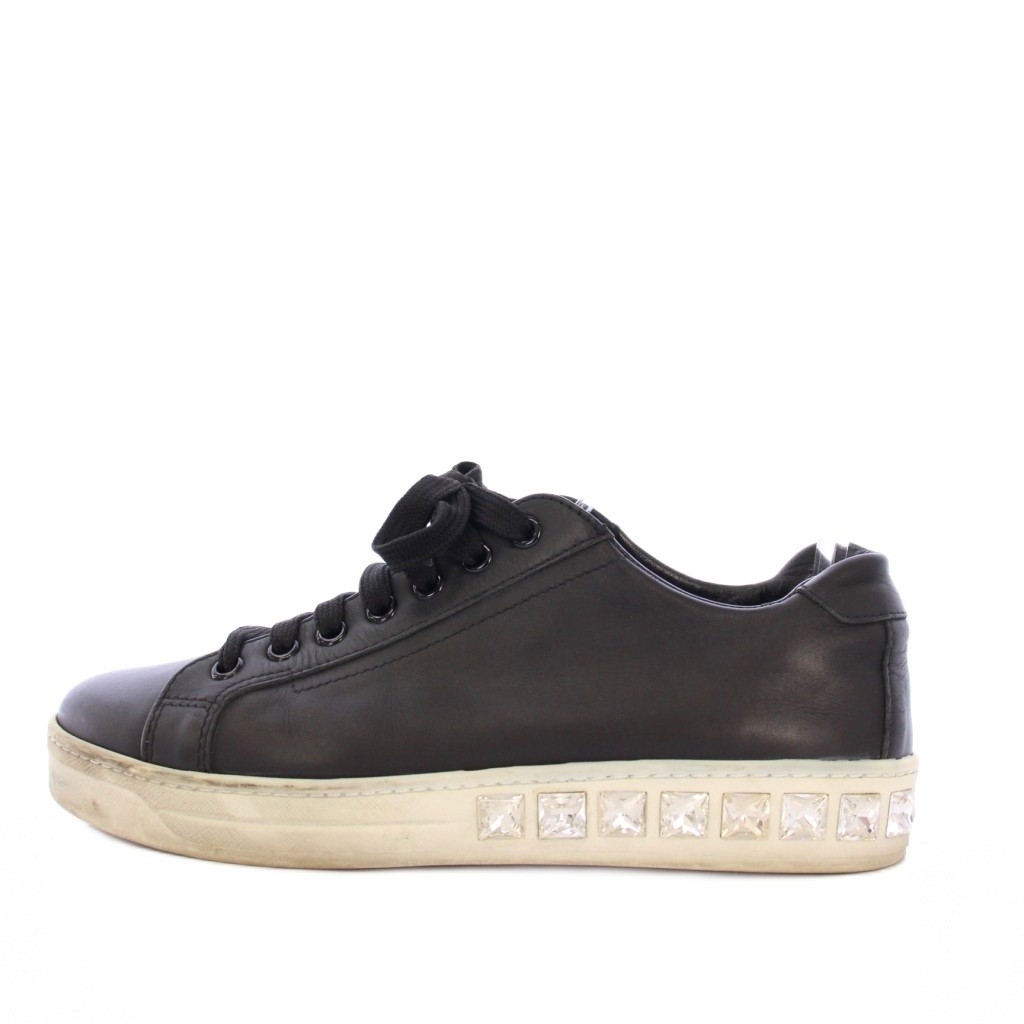Prada Leather Sneakers Bijou Low Cut Black Size EU36.5/US6.5