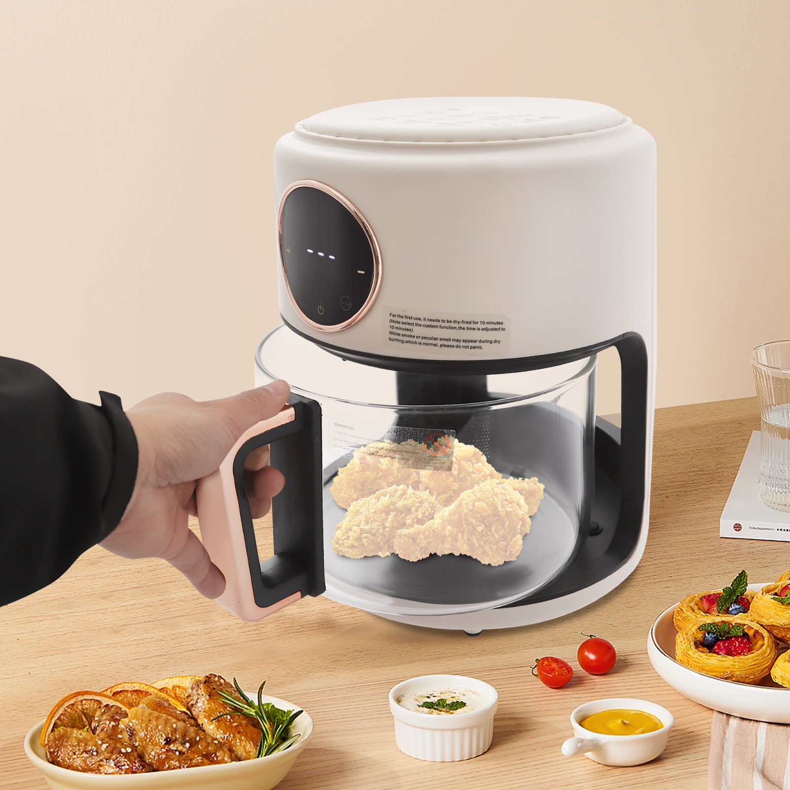 4.2L Airy Fryer 1200W Glass Air Fryer 6-in-1 Functions 360° Viewable Airy Fryer
