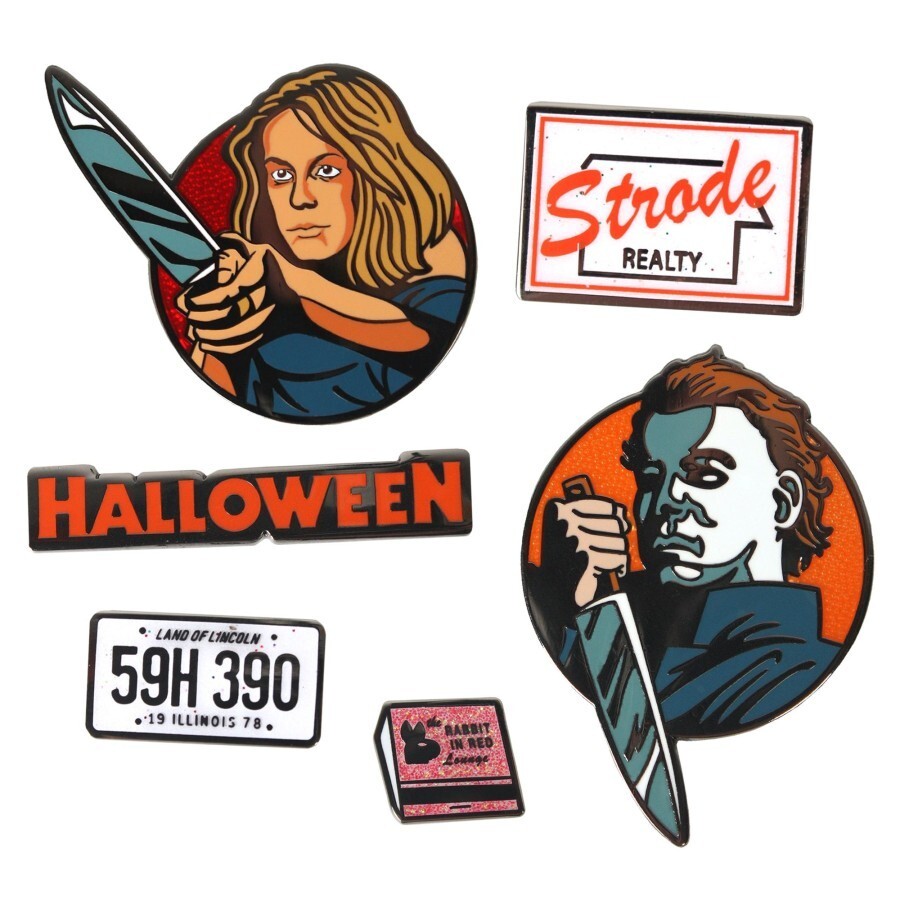 NEW Creepy Co. HALLOWEEN Movie 6 PIN SET Enamel Myers Strode Lapel Horror Flare