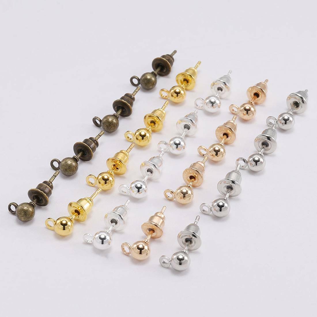 50pcs Metal Ball Earring Post & Ear Safety Back Stopper Findings Set 3~5mm DIY