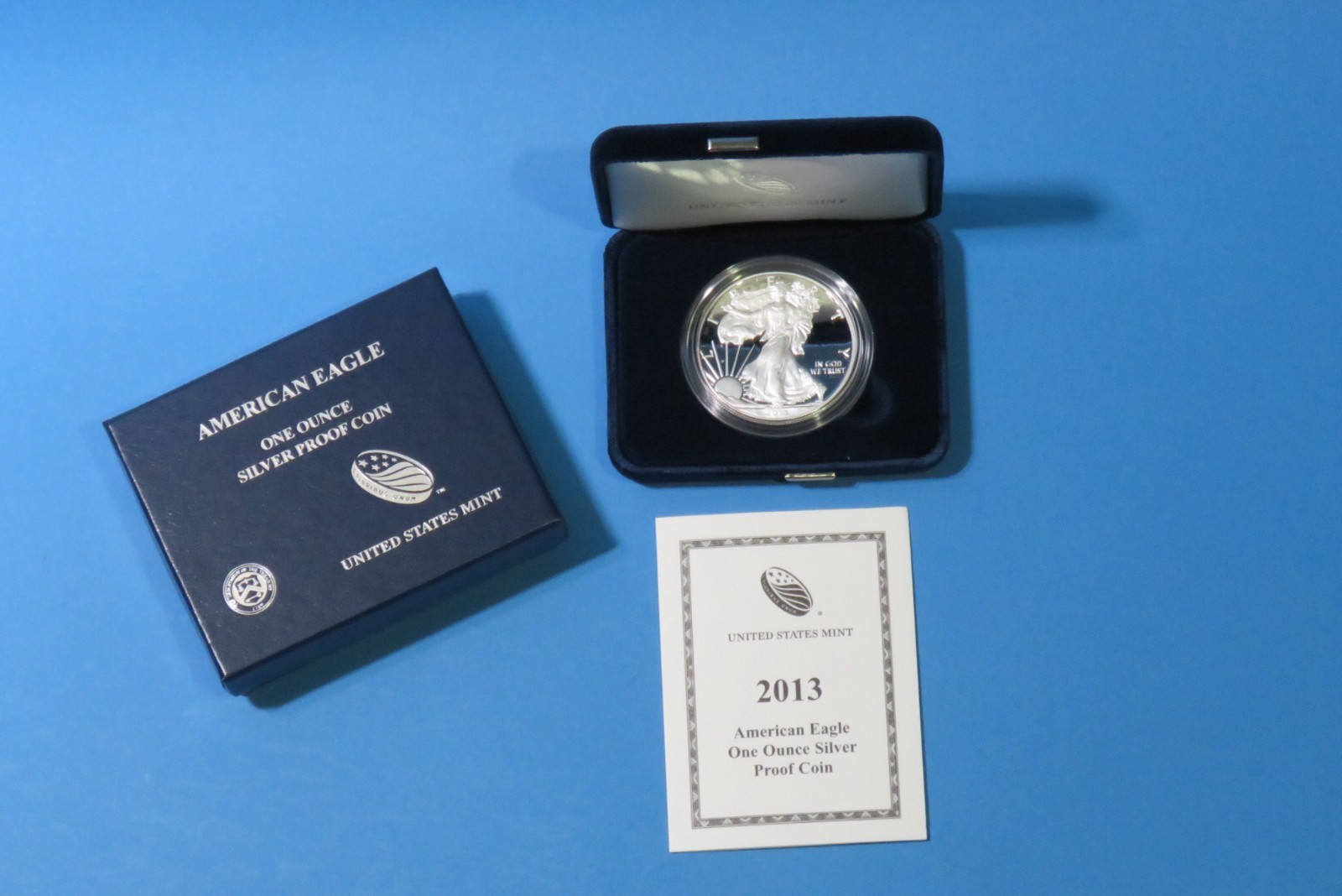 2013 W US MINT American Eagle One Ounce  .999 Silver Proof Coin+Box/Case/COA