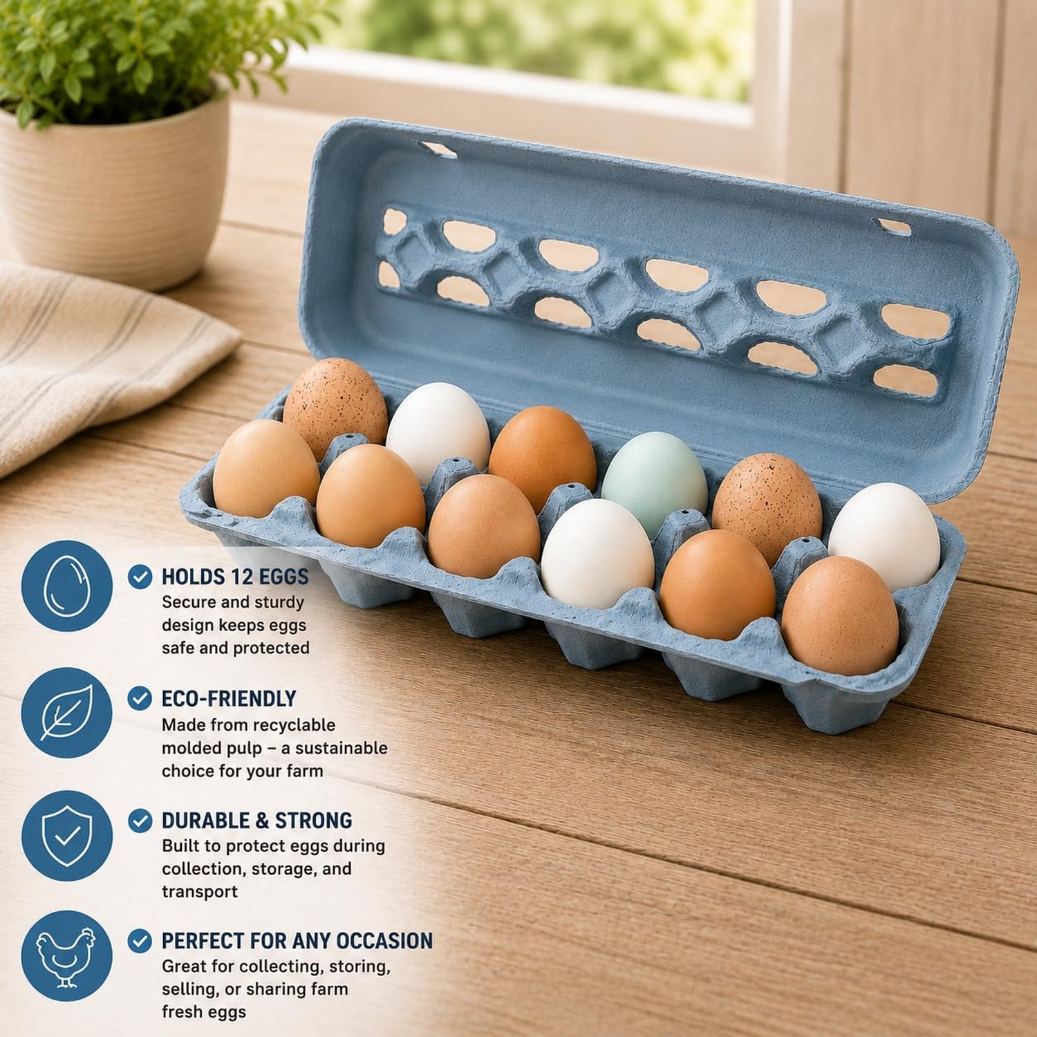 Cackle Hatchery Vented Paper Pulp Egg Cartons - Blue (24) 24